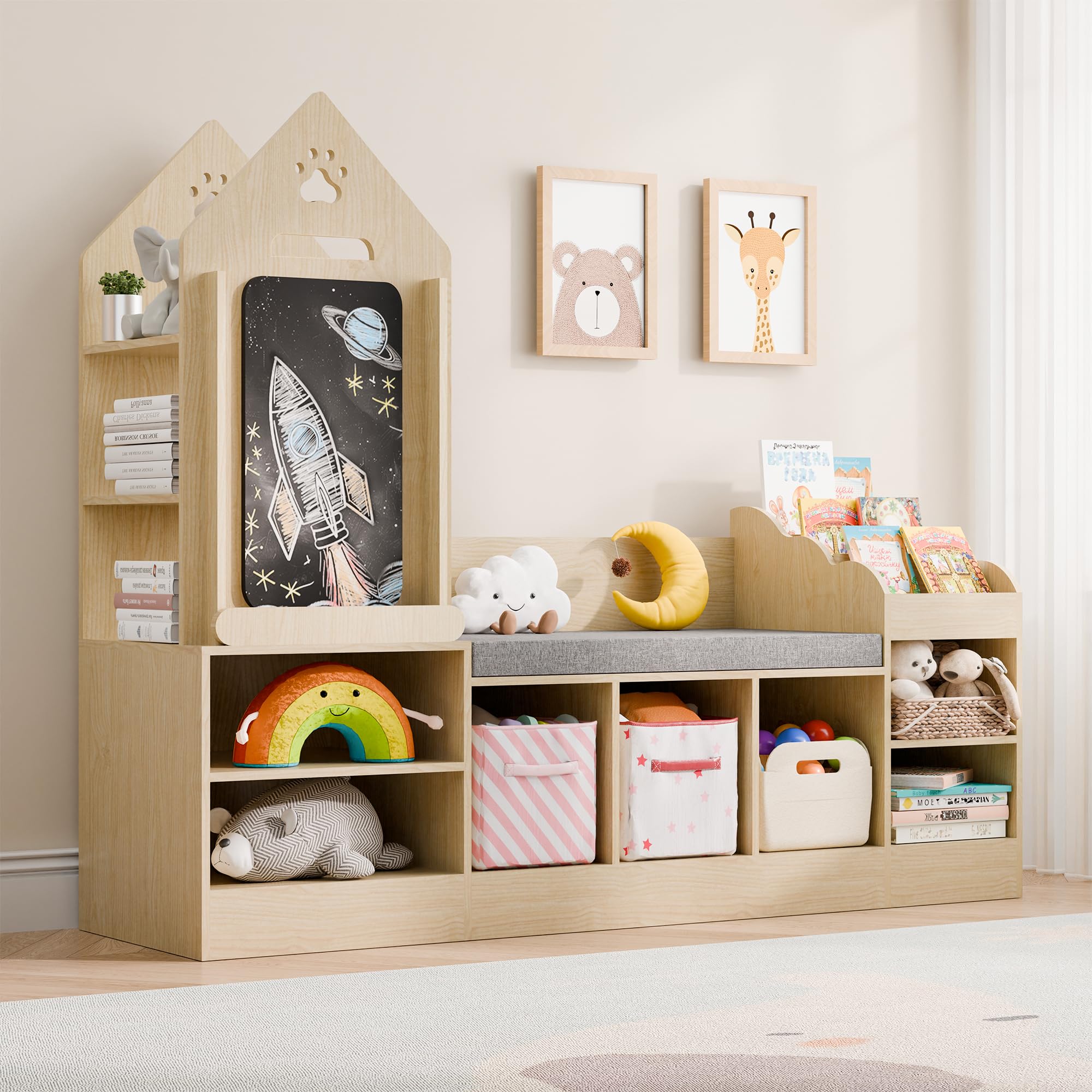 Foto 1 | Estantería Mu Kids Con Rincón De Lectura, Almacenamiento De Juguetes, Roble Natural - Venta Internacional.