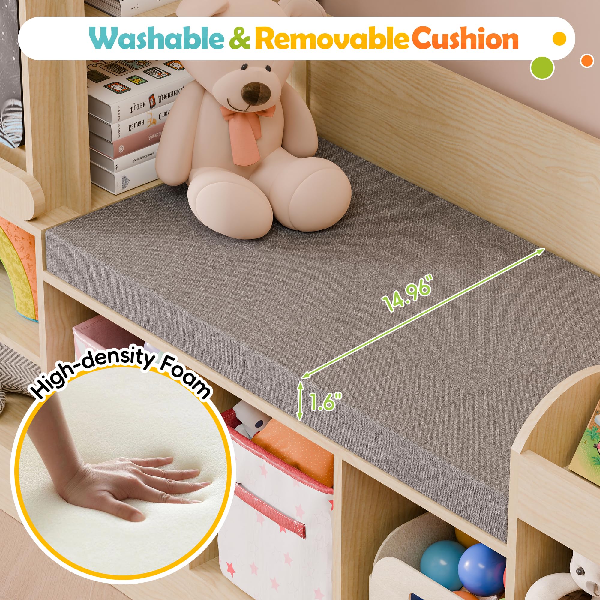 Foto 5 pulgar | Estantería Mu Kids Con Rincón De Lectura, Almacenamiento De Juguetes, Roble Natural - Venta Internacional.