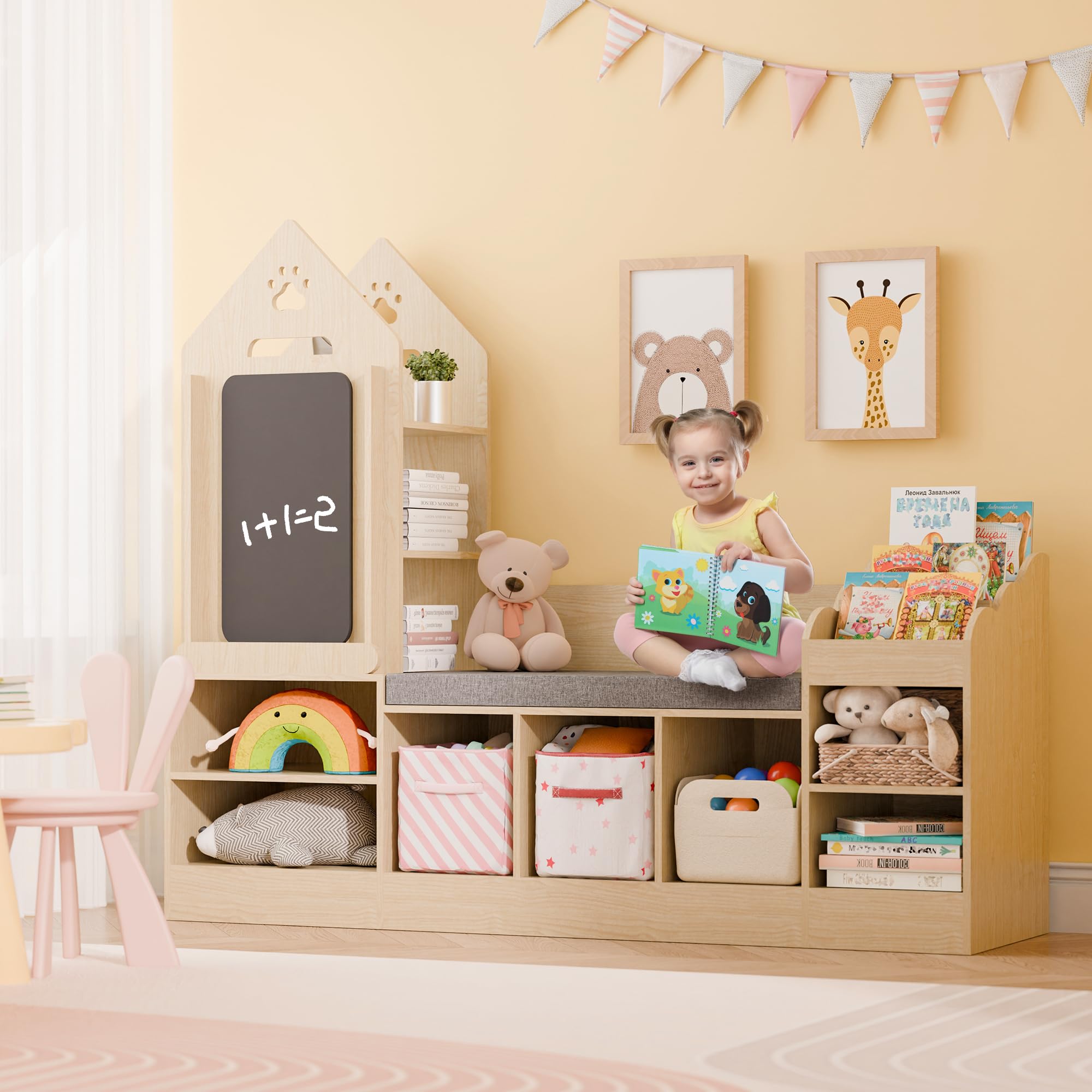 Foto 6 | Estantería Mu Kids Con Rincón De Lectura, Almacenamiento De Juguetes, Roble Natural - Venta Internacional.