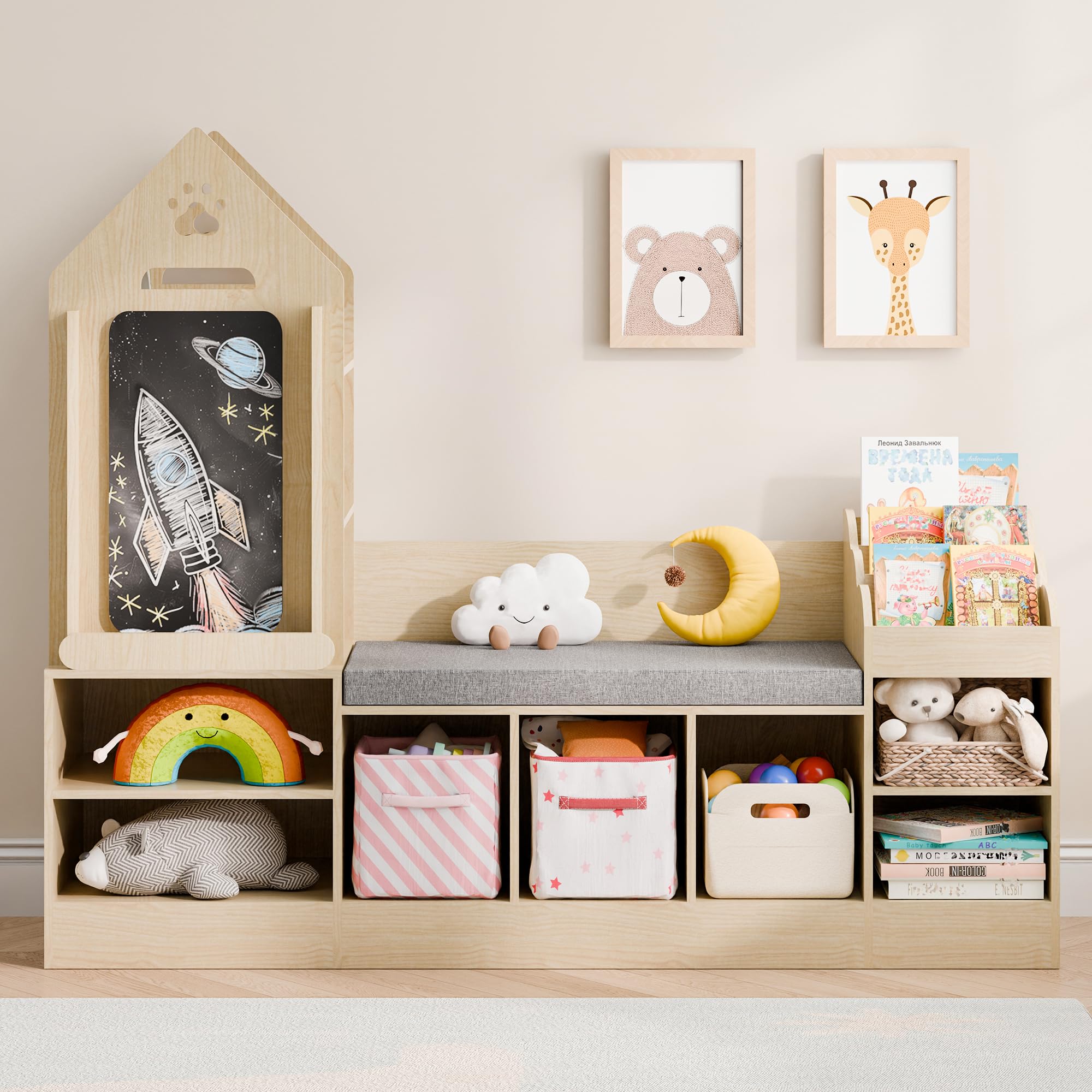 Foto 7 | Estantería Mu Kids Con Rincón De Lectura, Almacenamiento De Juguetes, Roble Natural - Venta Internacional.