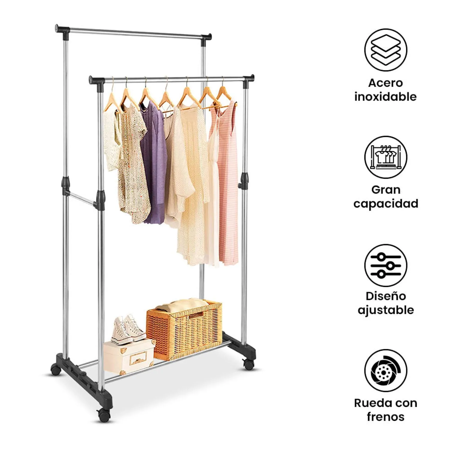 Foto 3 pulgar | Rack Organizador Doble con Ruedas para Ropa