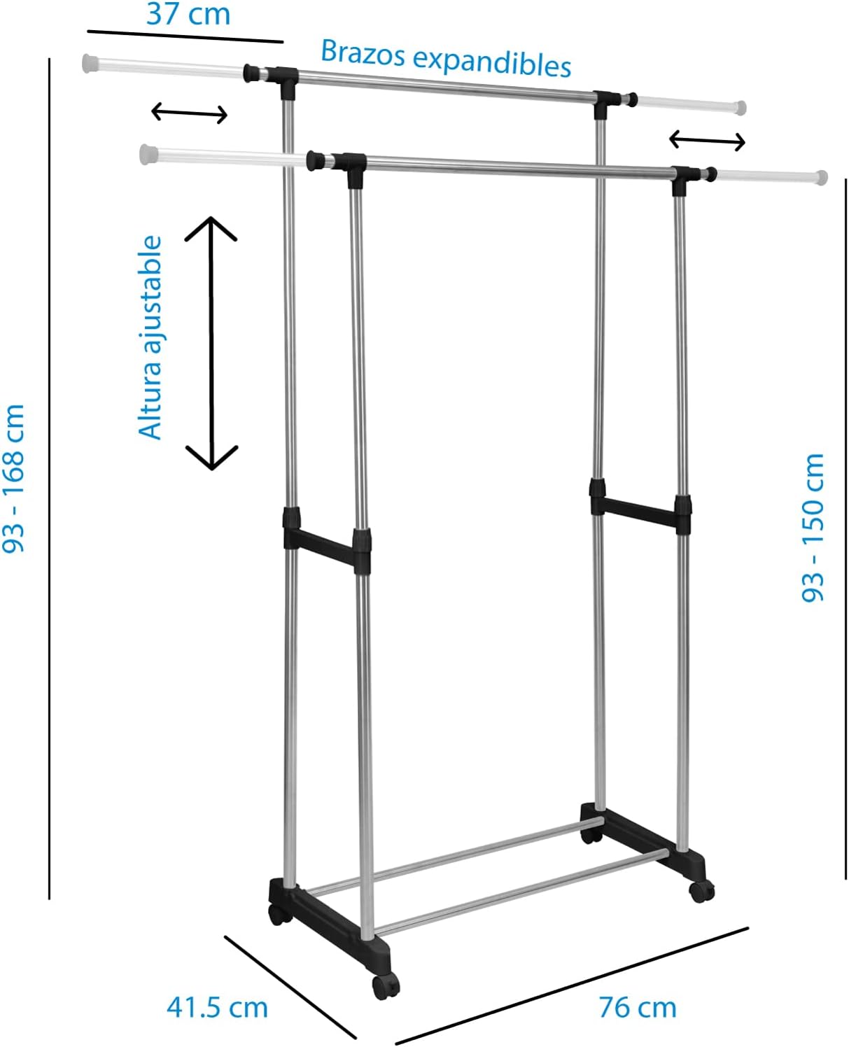 Foto 4 pulgar | Rack Organizador Doble con Ruedas para Ropa