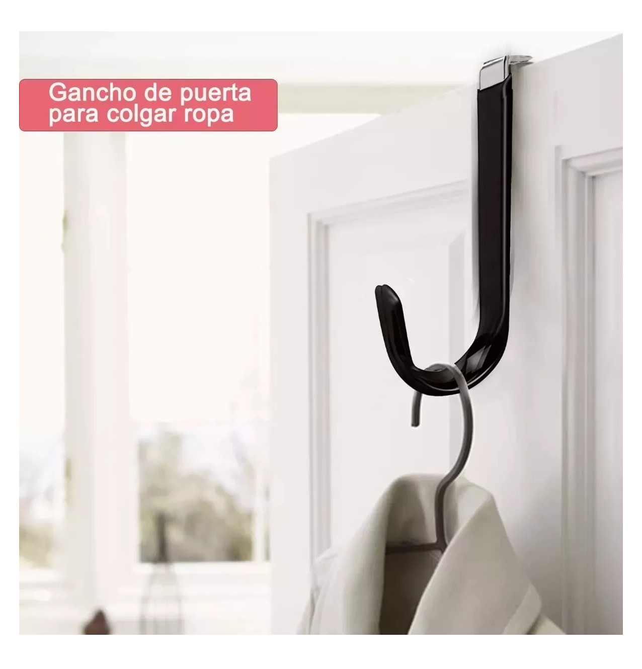 Foto 6 pulgar | Ganchos para Colgar De Puerta Para Ropa/sombrero 6 Pcs Negro/plata