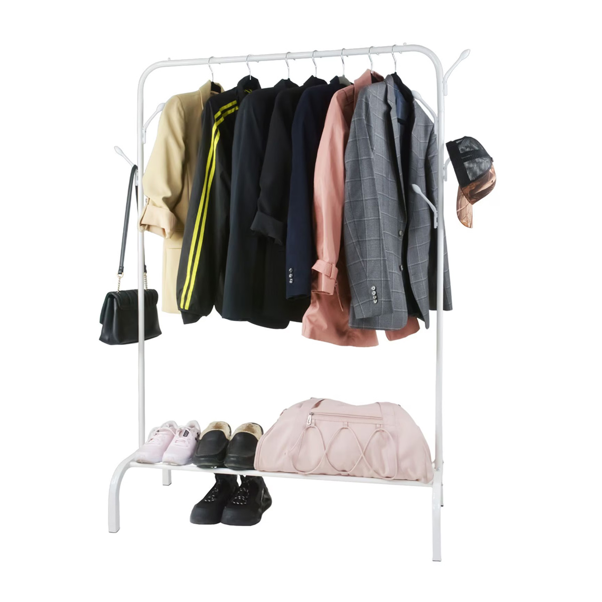 Rack Organizador de Ropa Portátil con Ganchos y Estante Inferior color Blanco