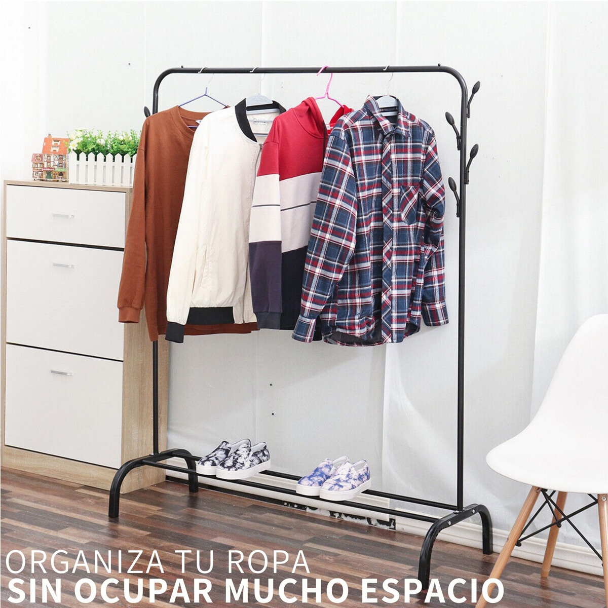 Foto 5 pulgar | Rack Organizador de Ropa Portátil con Ganchos y Estante Inferior color Blanco