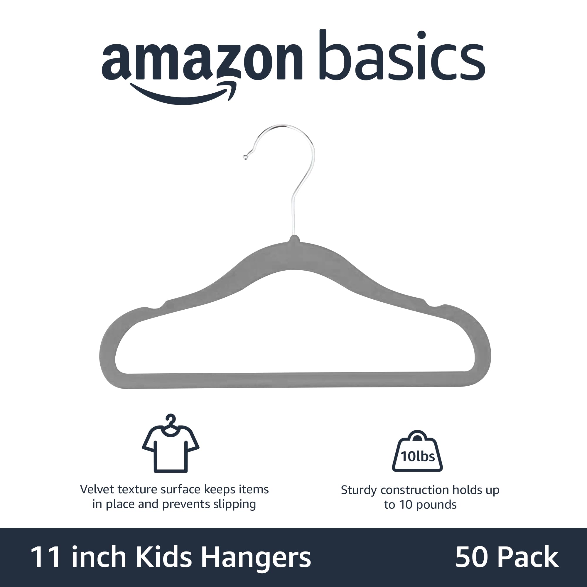 Foto 2 | Perchas De Terciopelo Antideslizantes Amazon Basics Para Niños, Paquete De 50 Unidades, Color Gris - Venta Internacion