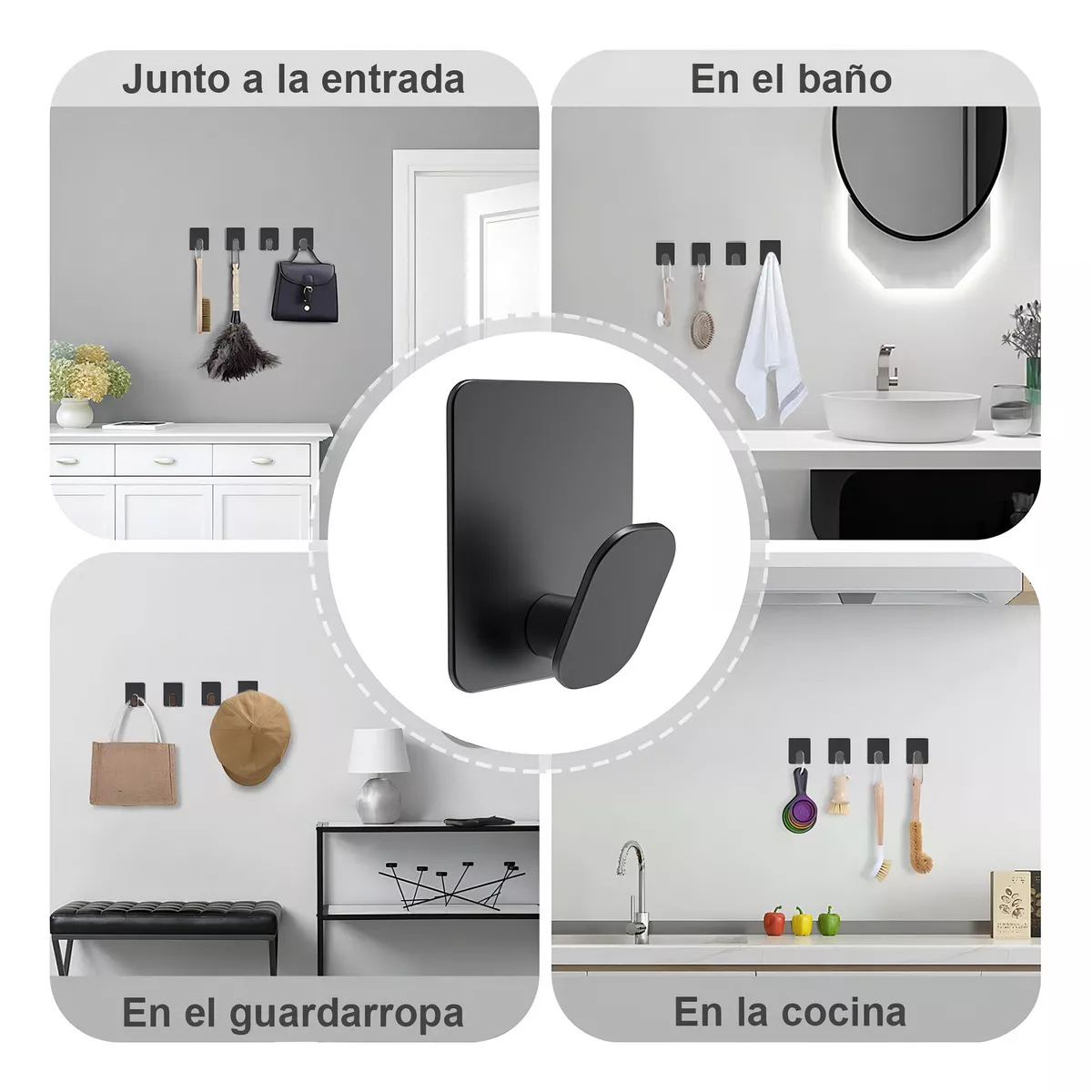 Foto 4 pulgar | Gancho Adhesivo De Acero Inoxidable Para Toallas De Baño4pcs Eo Safe Imports Esi-15482 Negro