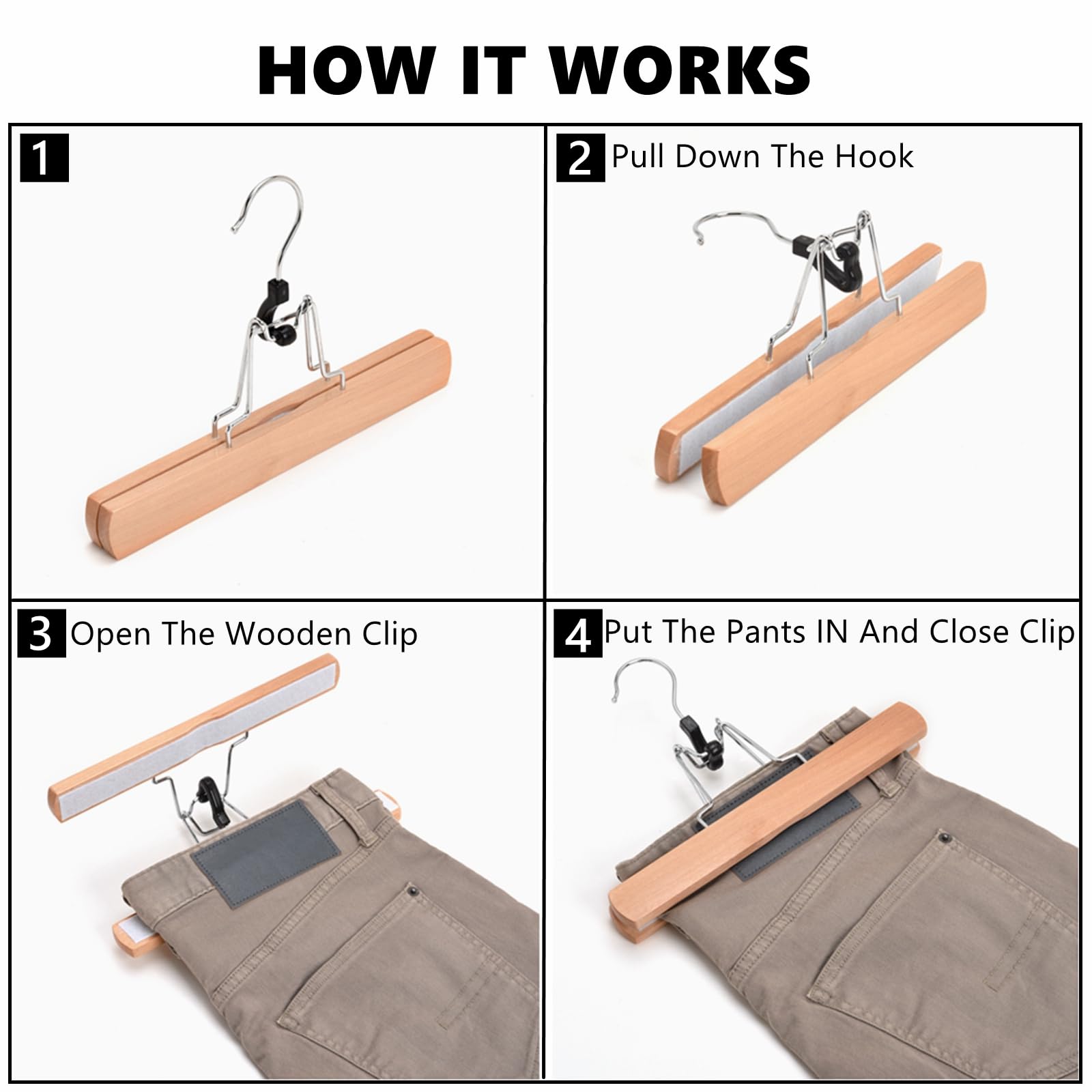 Foto 4 pulgar | Colgadores Para Pantalones Amber Home, Pinza De Madera De Terciopelo, Paquete De 10 Unidades, Naturales - Venta In