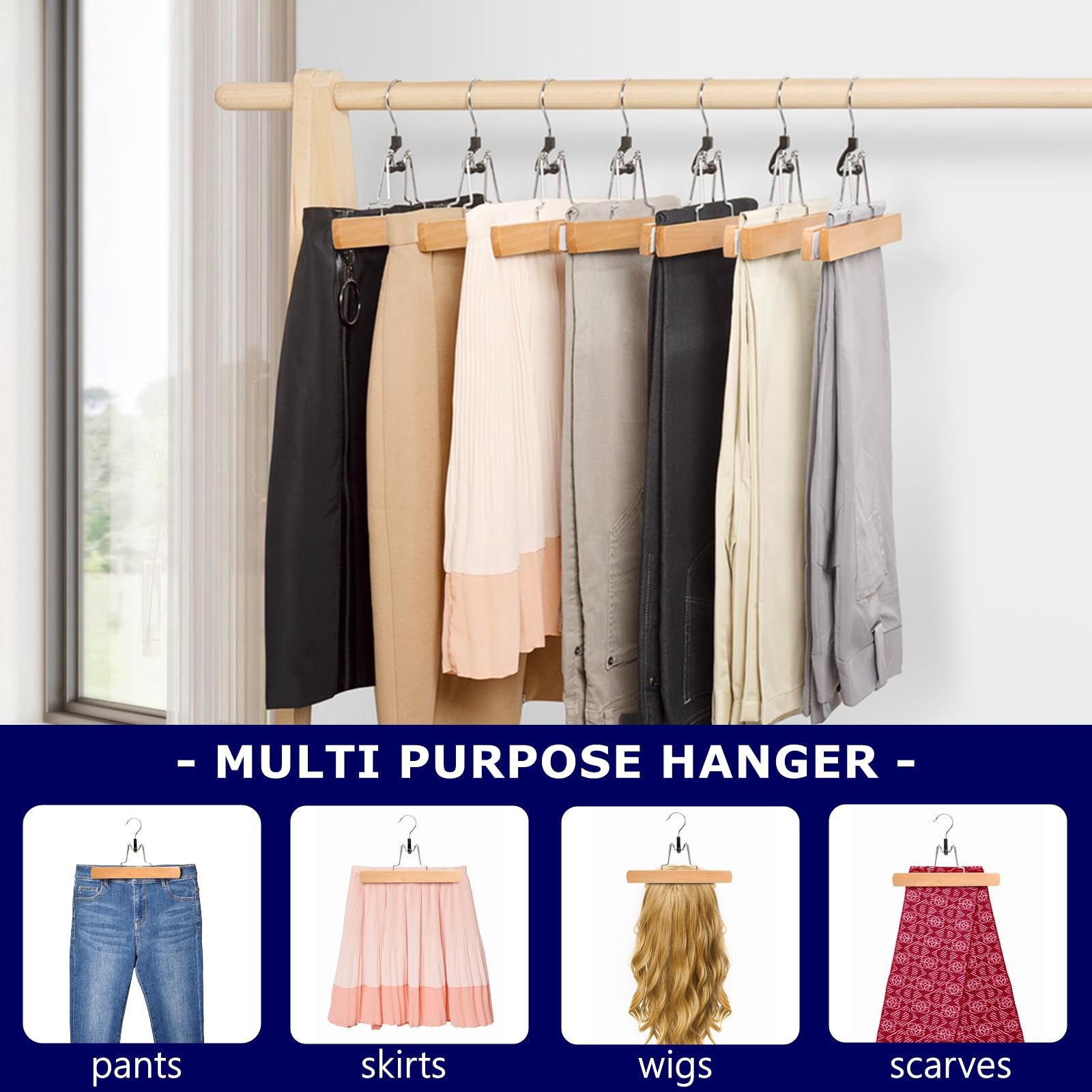 Foto 5 | Colgadores Para Pantalones Amber Home, Pinza De Madera De Terciopelo, Paquete De 10 Unidades, Naturales - Venta In