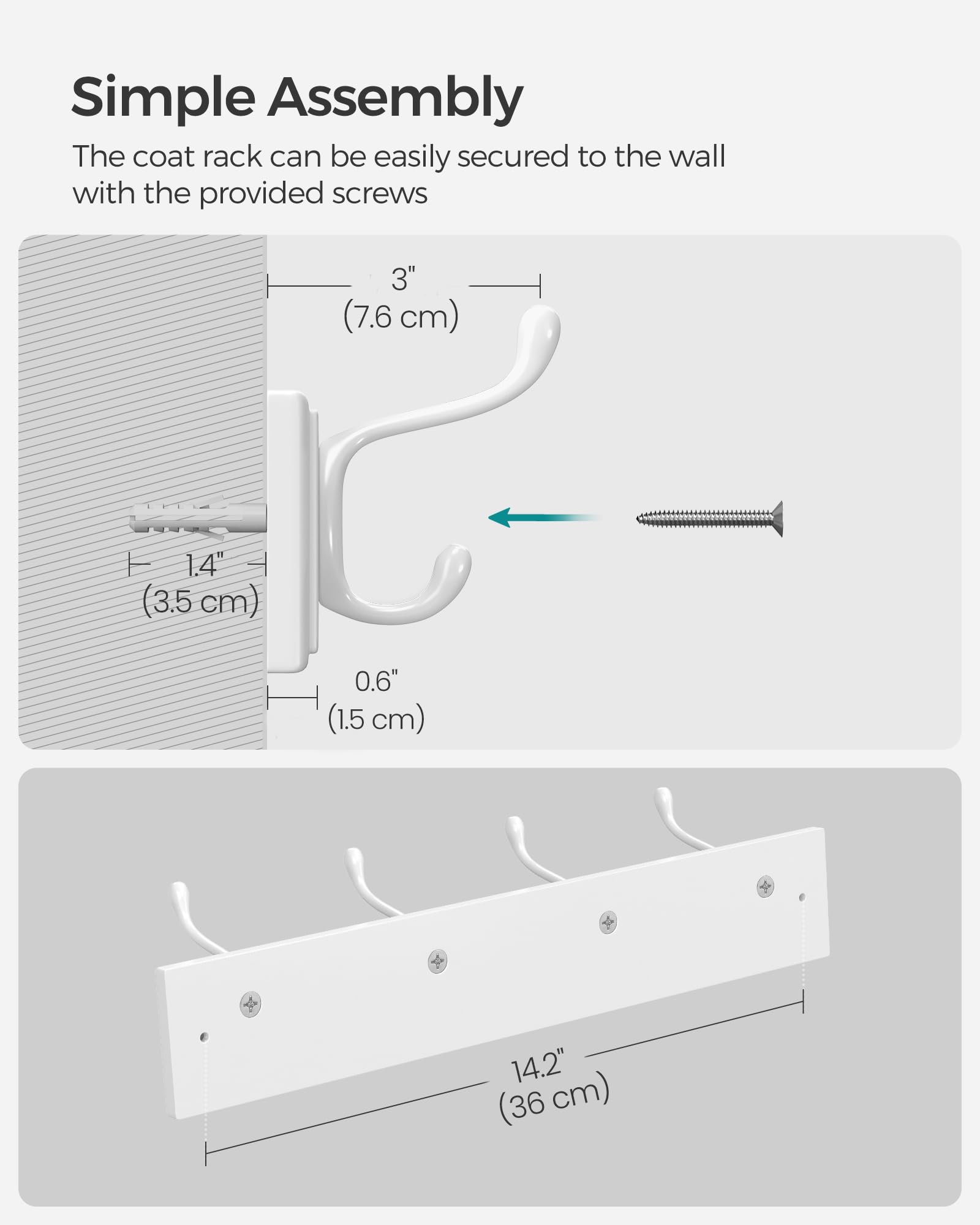 Foto 7 pulgar | Perchero de Pared Songmics con 8 Ganchos Dobles - Venta Internacional