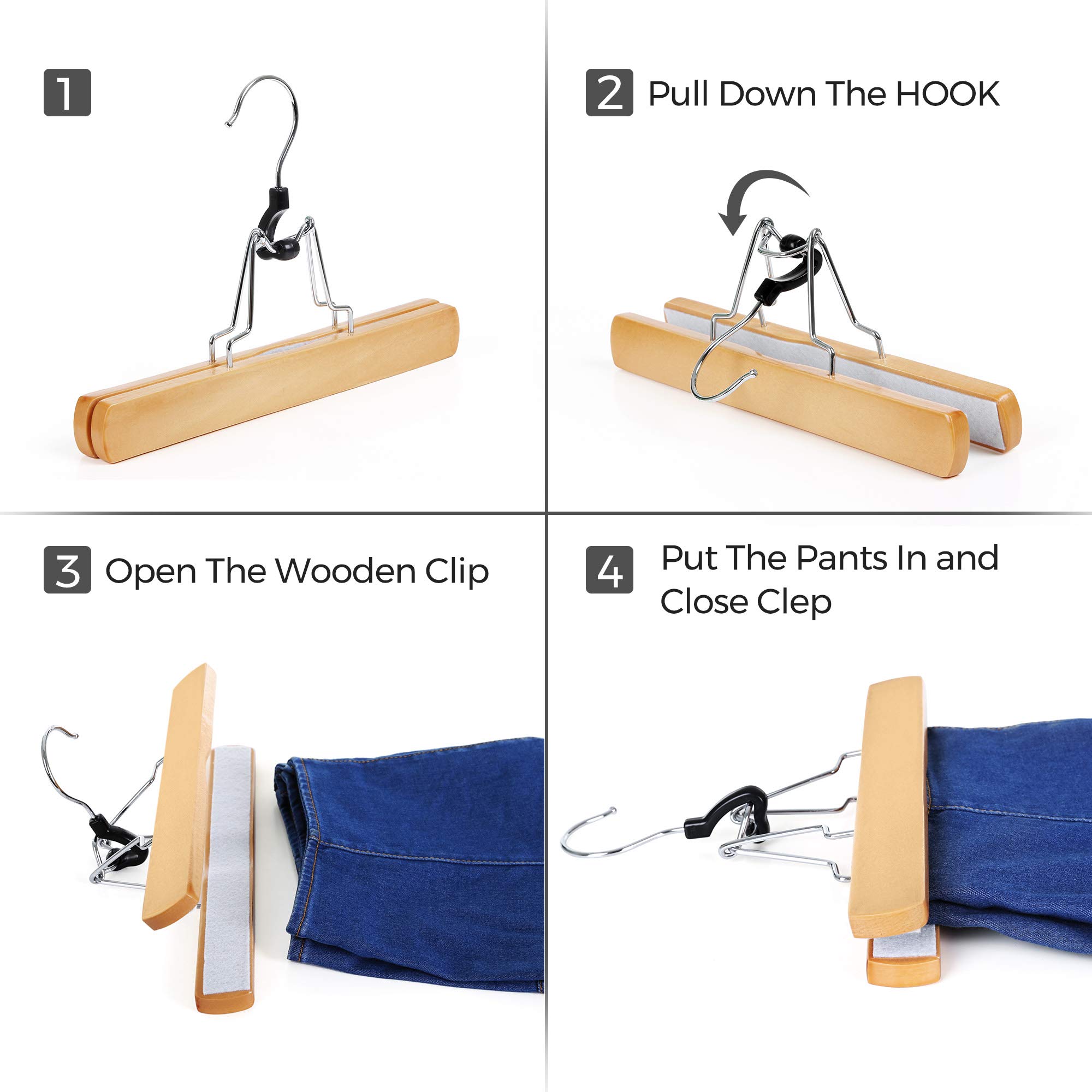 Foto 5 | Perchas De Madera Para Pantalones Songmics De Madera Maciza De Primera Calidad, Paquete De 12 - Venta Internacional.