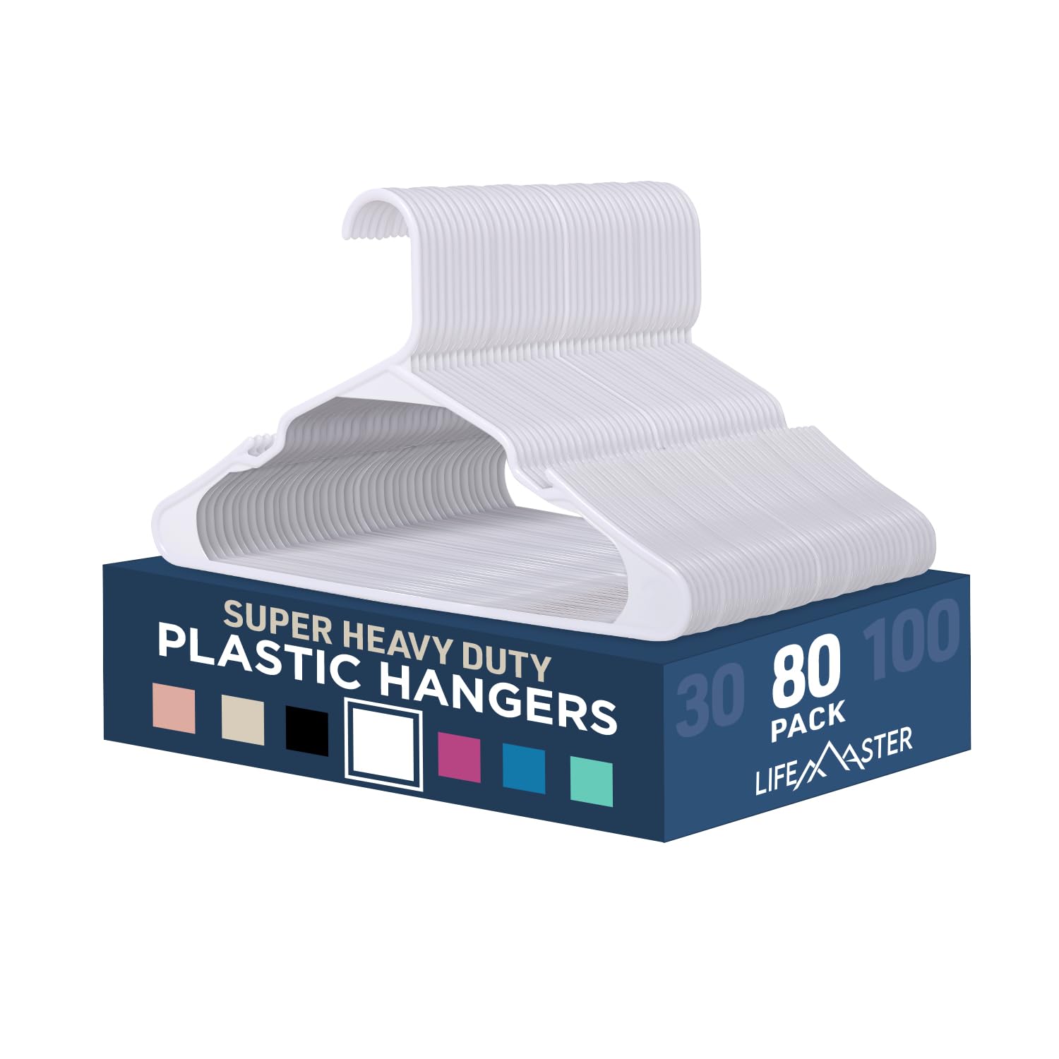 Set De Colgador De Ropa Lifemaster De Plástico, 80 Piezas, Color Blanco - Venta Internacional.