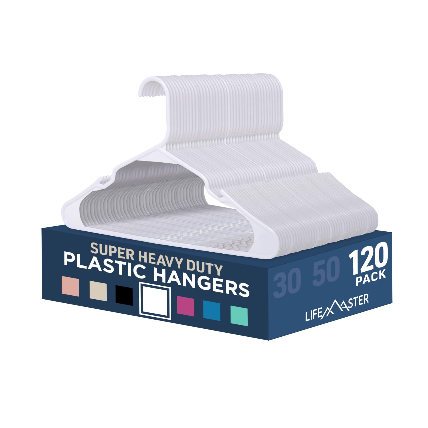 Juego De Perchas Lifemaster De Plástico, 120 Piezas, Color Blanco - Venta Internacional.