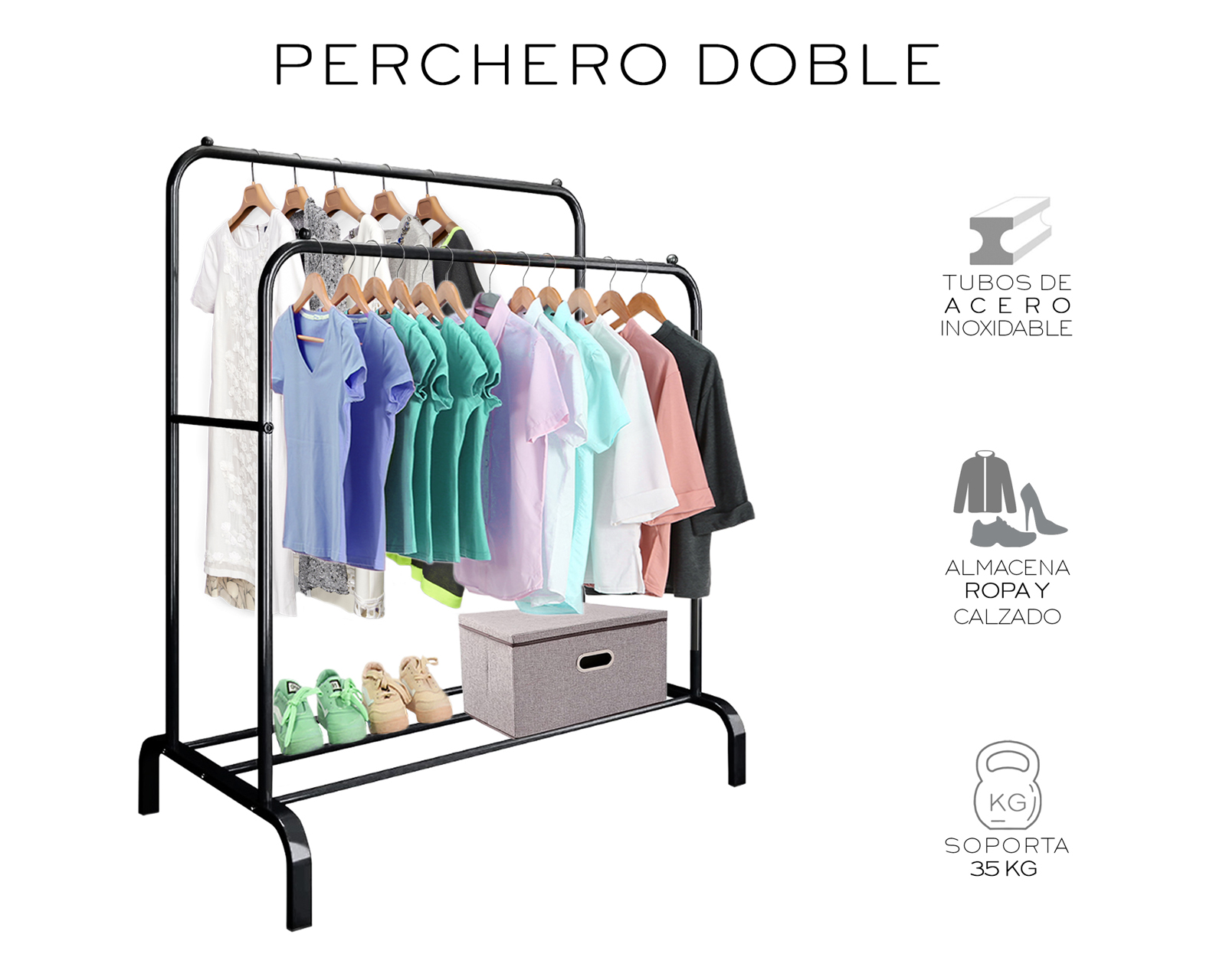 Foto 3 pulgar | Perchero Organizador Color Negro De Piso Para Ropa Basitex