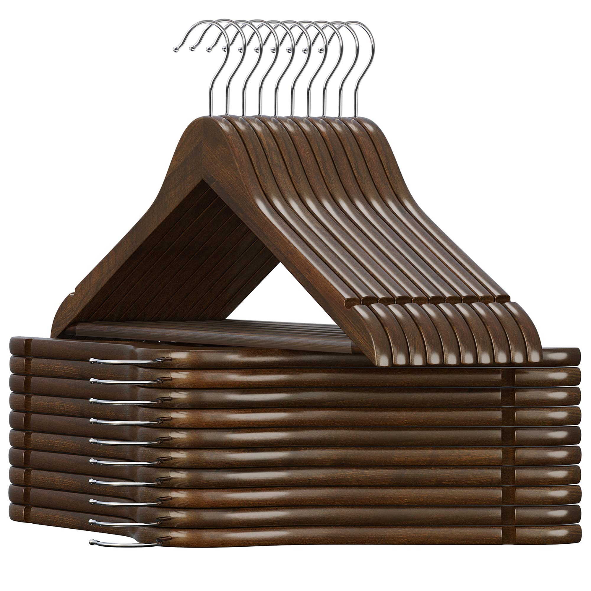 Songmics Percha De Madera Maciza, Juego De 20, Con Ranuras, Barra Antideslizante, Gancho 360°, Para Trajes, Abrigos,