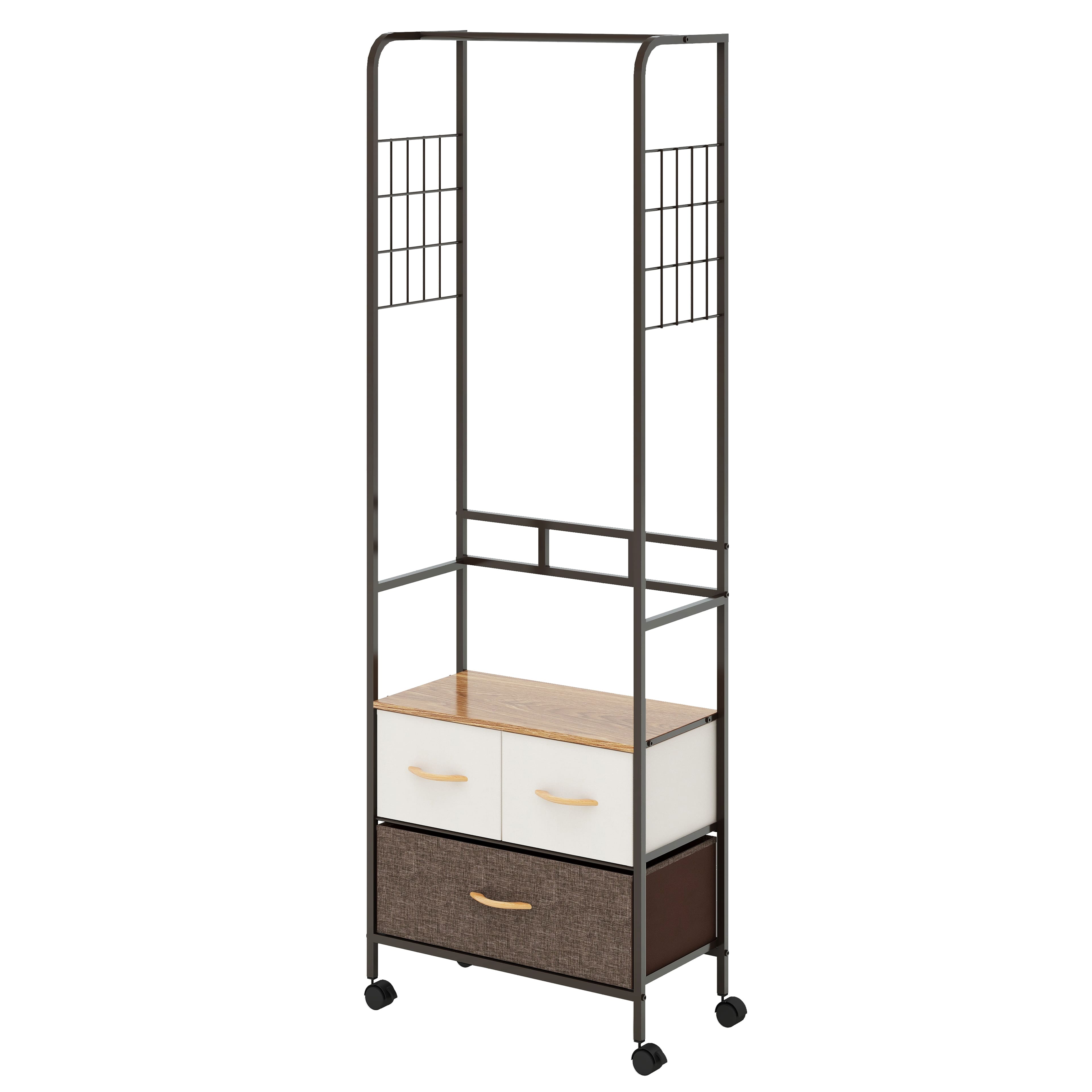 Organizador Con 2 Cajones, Perchero Y Ruedas Mu:4life 5l-7189-mix  Café Mixto De Estructura Metal Y Cajones De Tela Lin