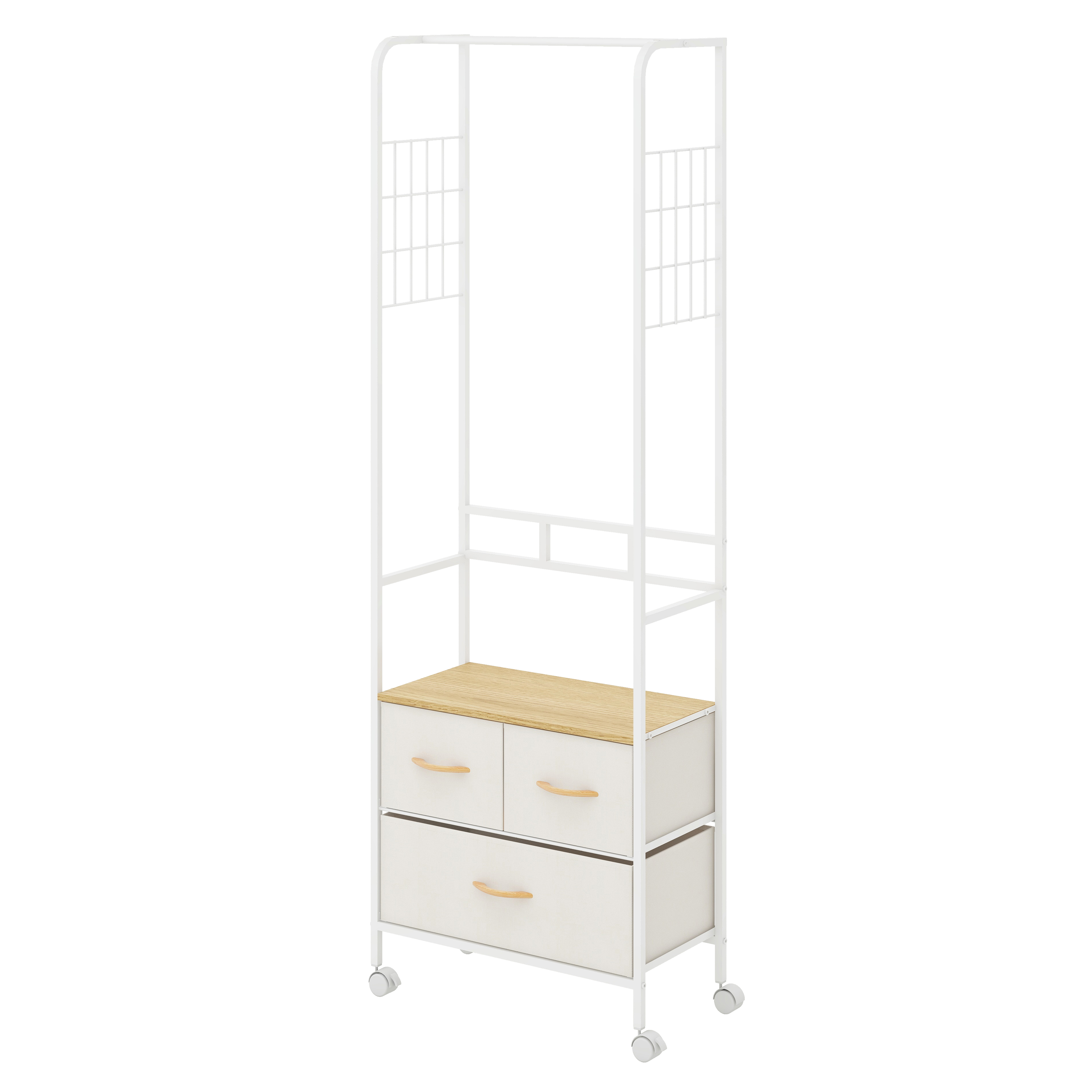 Organizador Con 2 Cajones, Perchero Y Ruedas Mu:4life 5l-7189-white Blanco Crema De Estructura Metal Y Cajones D