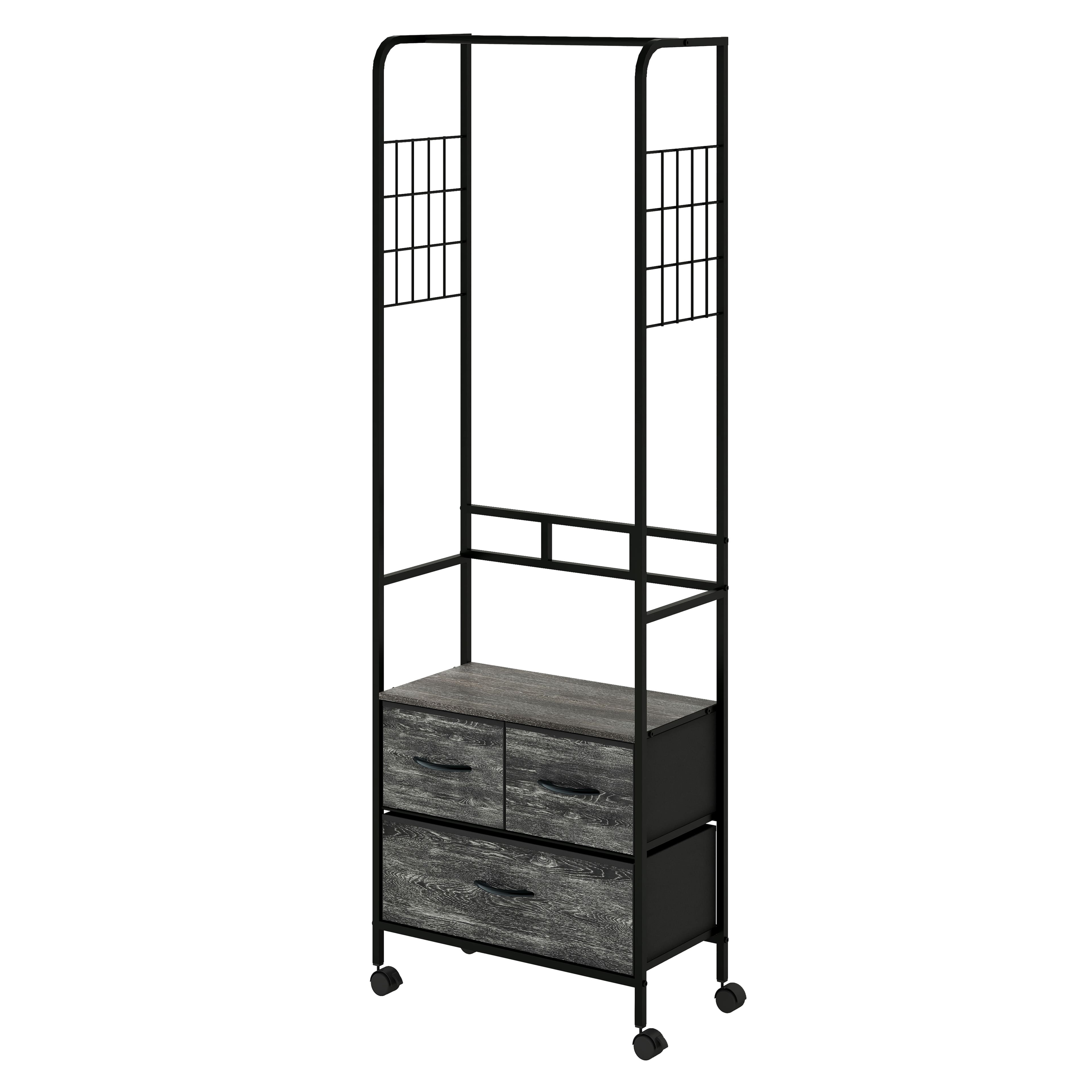 Foto 1 | Organizador Con 2 Cajones, Perchero Y Ruedas Mu:4life 5l-7189-on Oak Negro De Estructura Metal Y Cajones De Tela