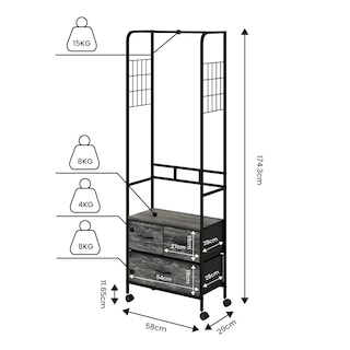 Foto 5 | Organizador Con 2 Cajones, Perchero Y Ruedas Mu:4life 5l-7189-on Oak Negro De Estructura Metal Y Cajones De Tela