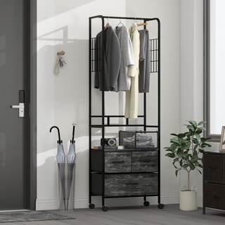 Foto 6 | Organizador Con 2 Cajones, Perchero Y Ruedas Mu:4life 5l-7189-on Oak Negro De Estructura Metal Y Cajones De Tela