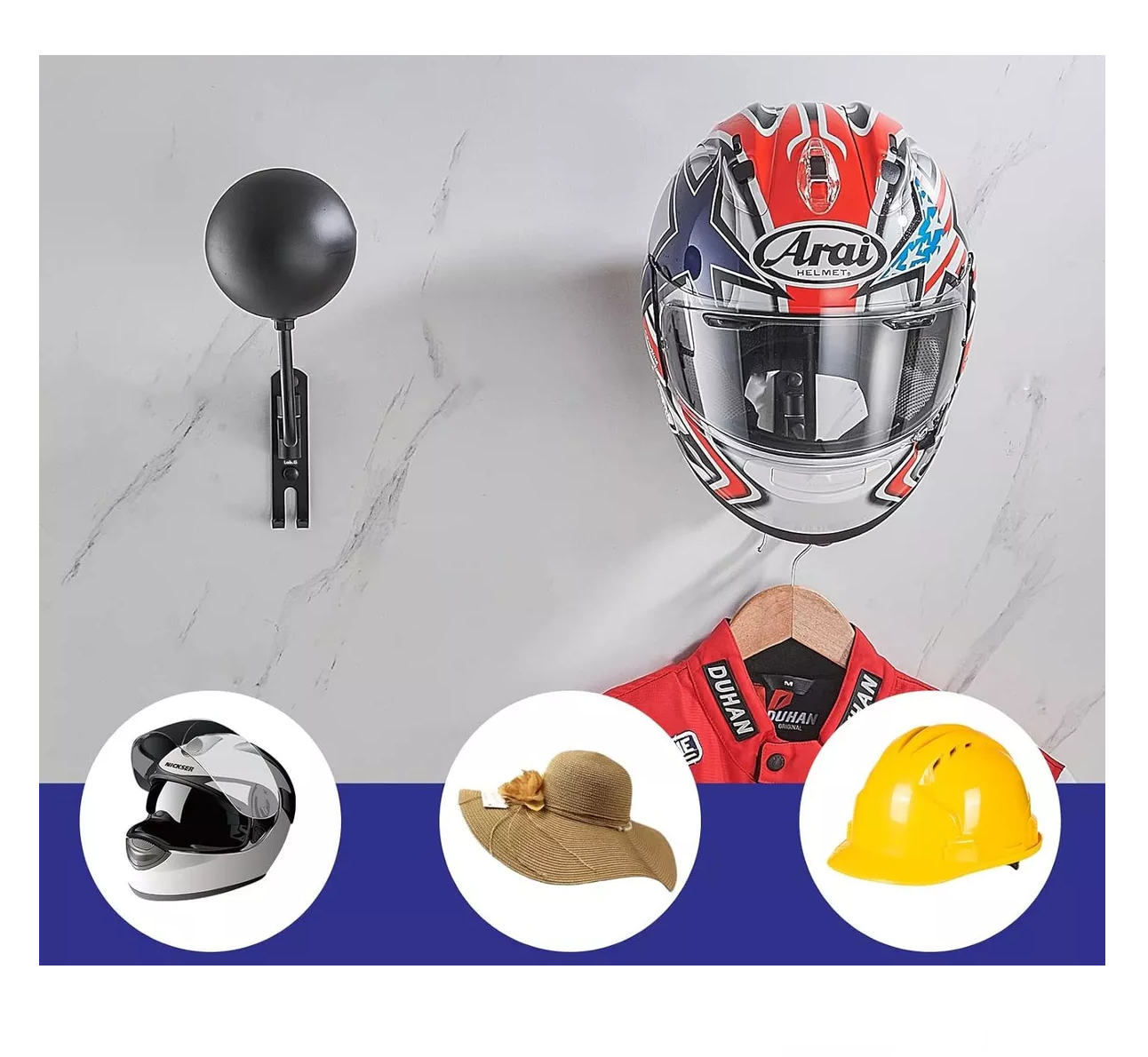 Foto 5 pulgar | Soporte Para Casco Motocicleta Y Guantes, Rotación 180 Grados Negro