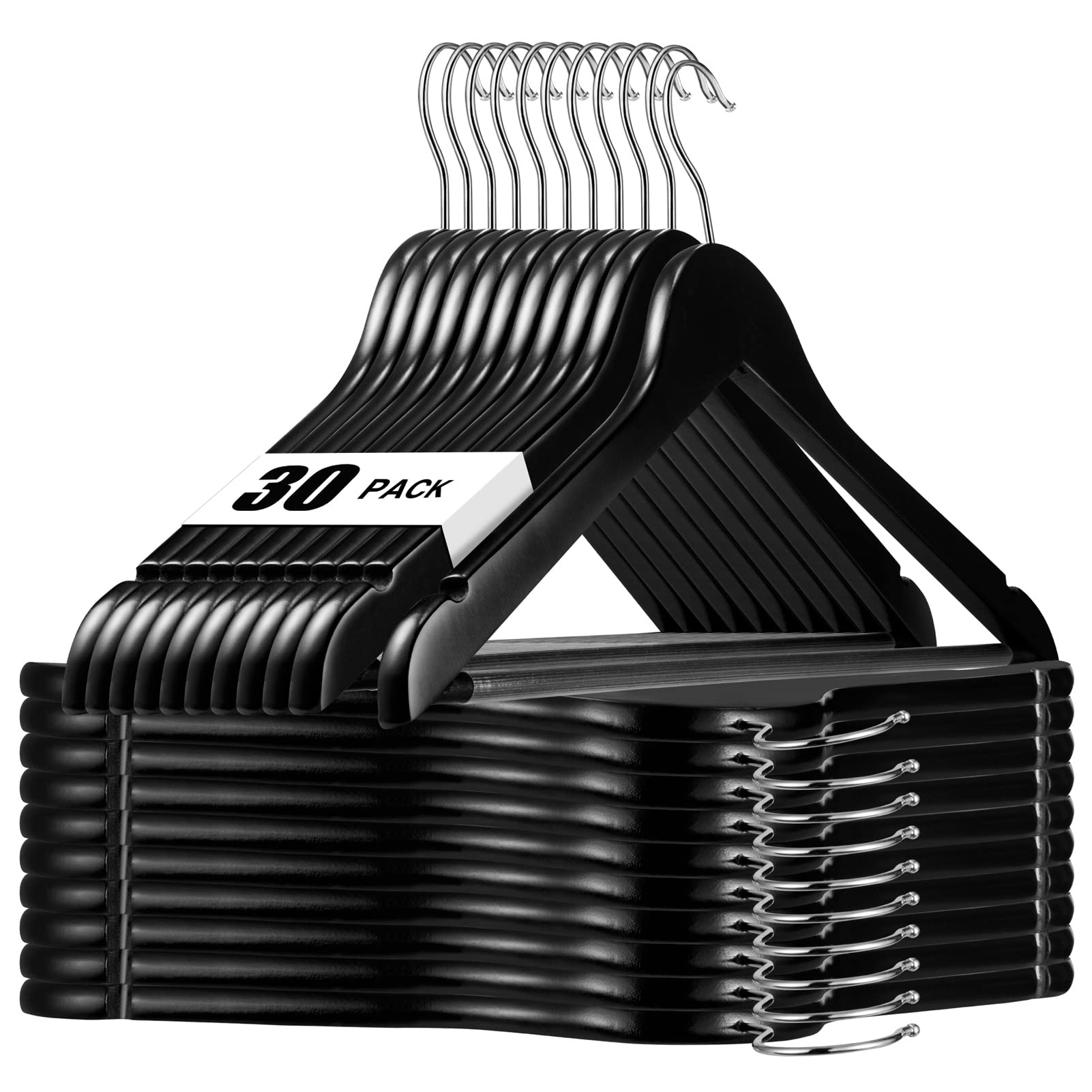 Perchas De Madera House Day, Color Negro, 30 Unidades, Para Armario - Venta Internacional.