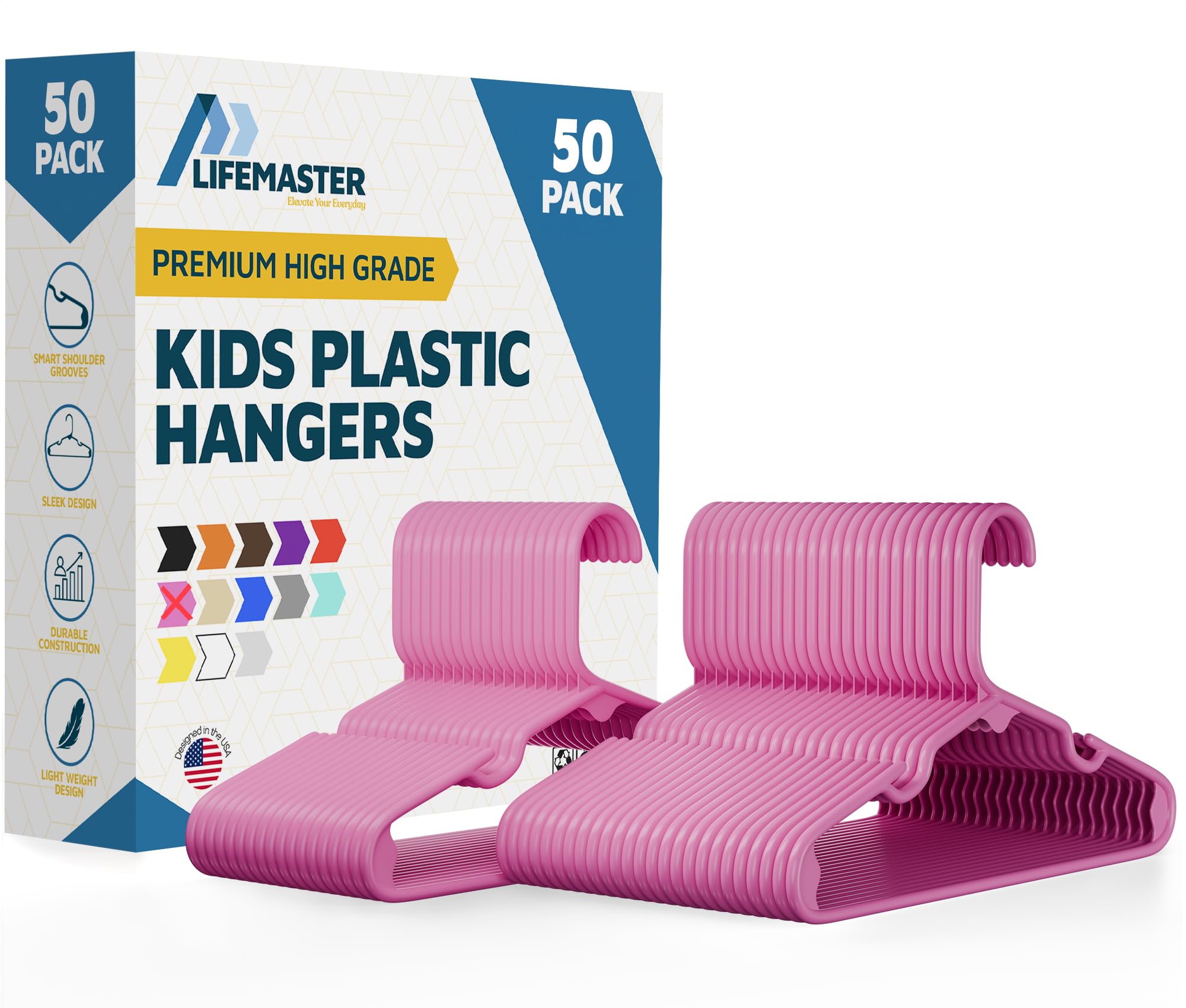 Foto 2 pulgar | Perchas Para Ropa Infantil Lifemaster De Plástico Con Muesca En El Hombro X50 - Venta Internacional.