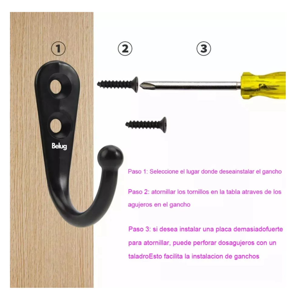 Foto 5 pulgar | 20 Piezas Ganchos Perchero Belug  Acero Inox Colgador Pared Negro