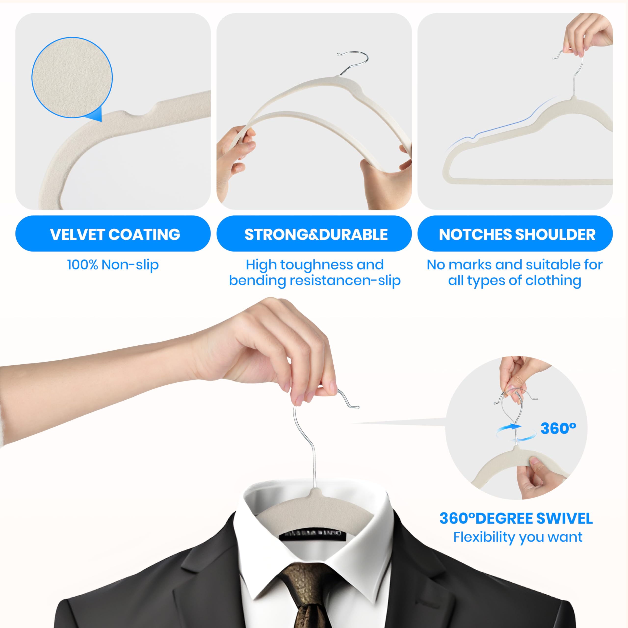 Foto 3 | Velvet Hangers Simple Deluxe, Paquete De 30 Unidades, Antideslizantes, Color Blanco - Venta Internacional.