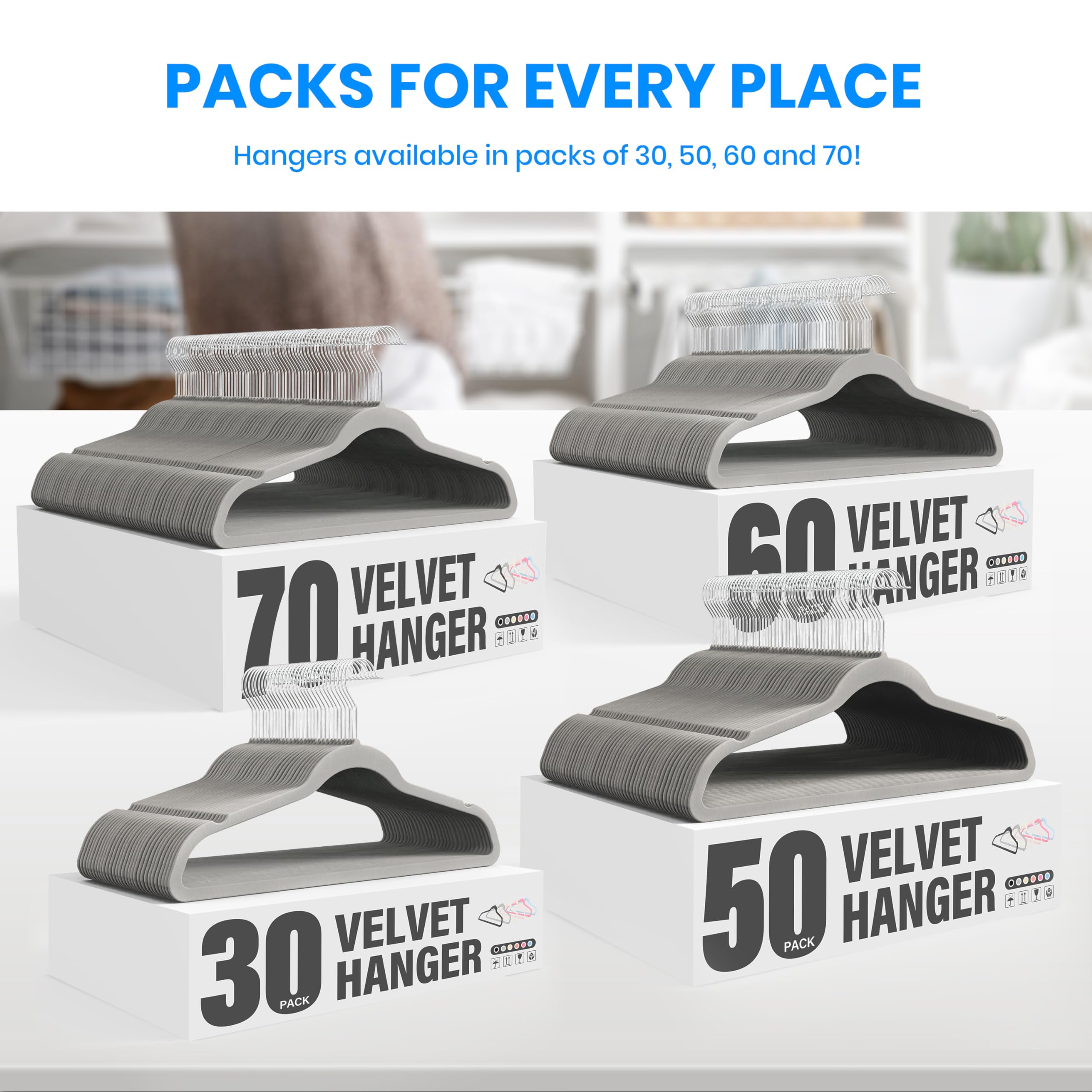 Foto 8 pulgar | Velvet Hangers Simple Deluxe, Paquete De 70 Unidades, Antideslizantes, Color Gris - Venta Internacional.