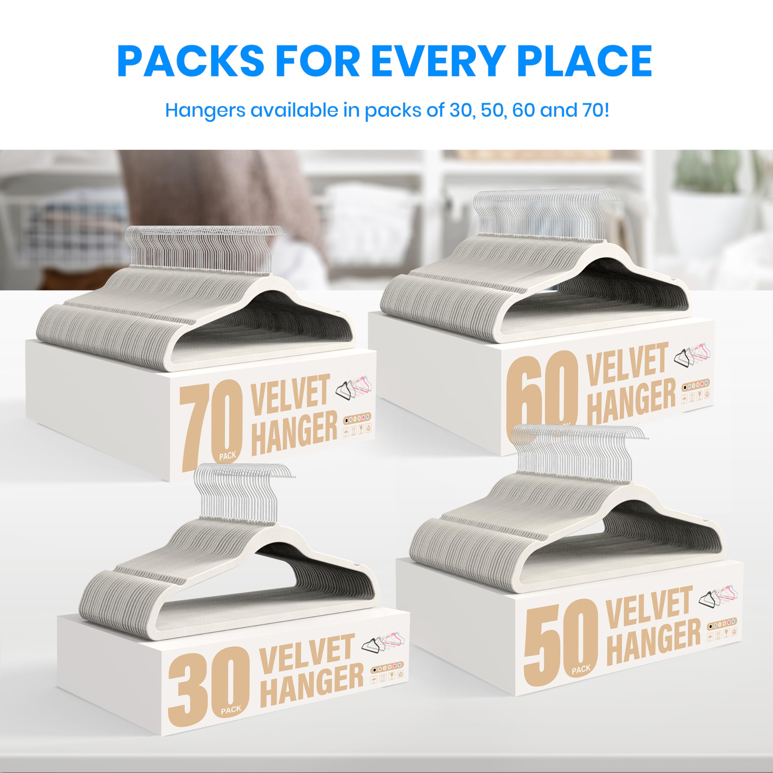 Foto 7 | Perchas De Terciopelo Simple Deluxe, 50 Unidades, Color Blanco - Venta Internacional.