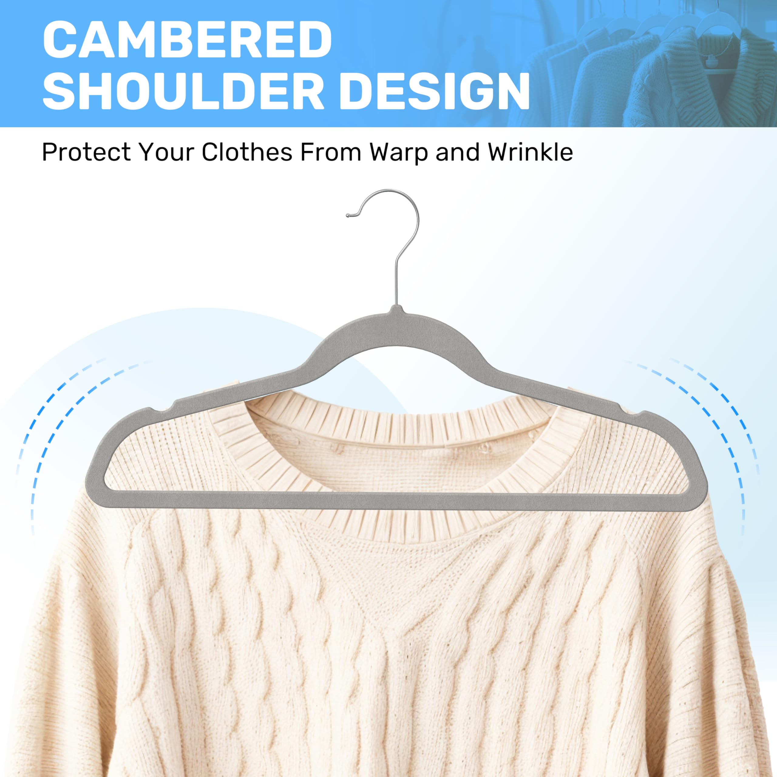 Foto 5 | Velvet Hangers Simple Deluxe, Paquete De 70 Unidades, Fieltro Antideslizante, Gris - Venta Internacional.
