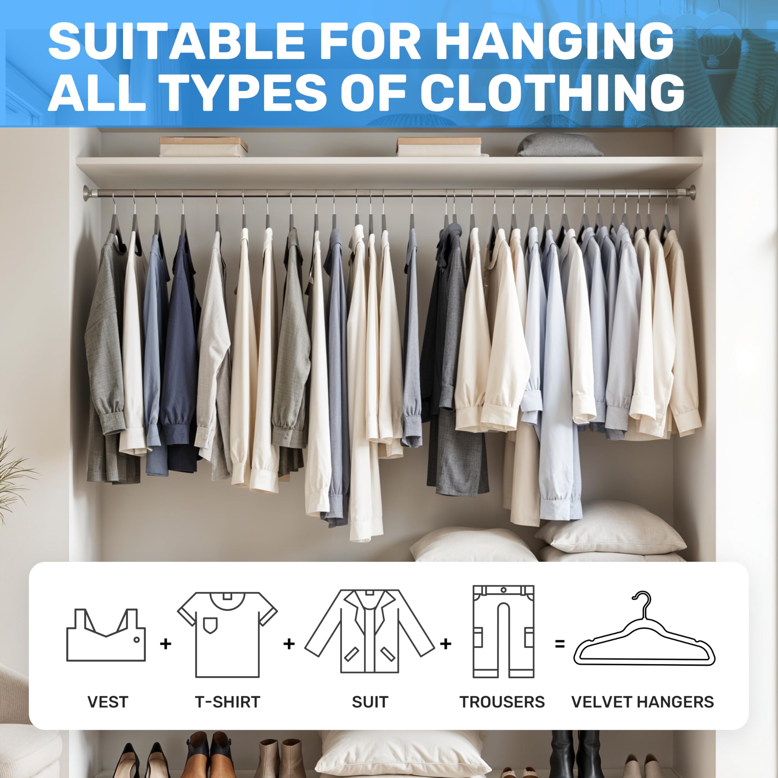 Foto 7 | Velvet Hangers Simple Deluxe, Paquete De 70 Unidades, Fieltro Antideslizante, Gris - Venta Internacional.