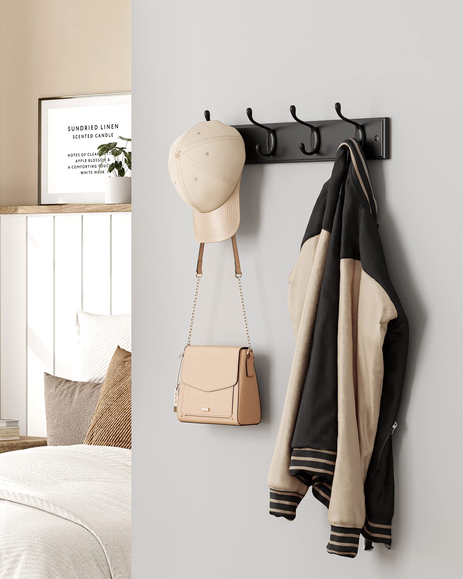 Foto 3 | Perchero De Pared Songmics Negro Con 4 Ganchos Dobles - Venta Internacional.