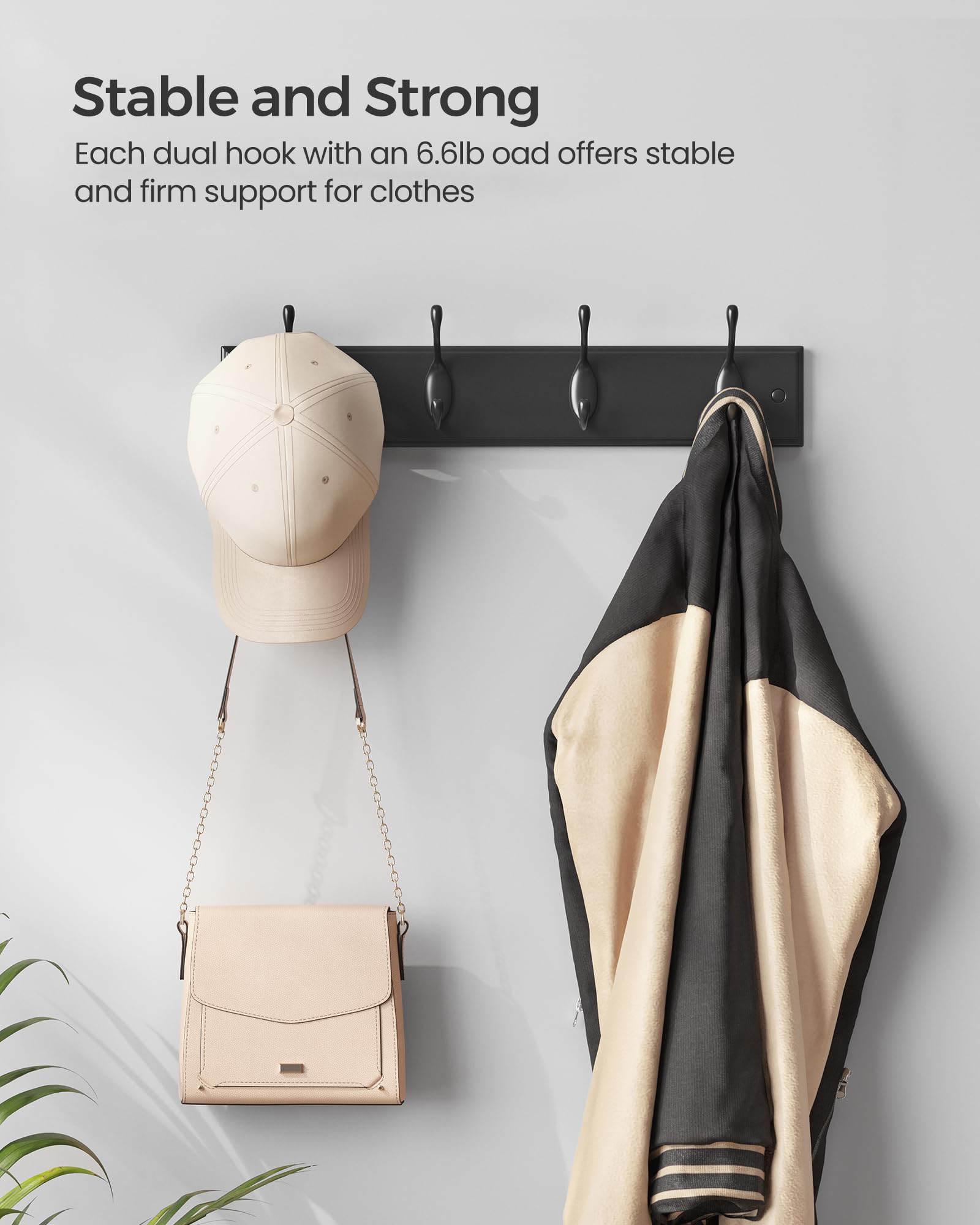 Foto 5 | Perchero De Pared Songmics Negro Con 4 Ganchos Dobles - Venta Internacional.