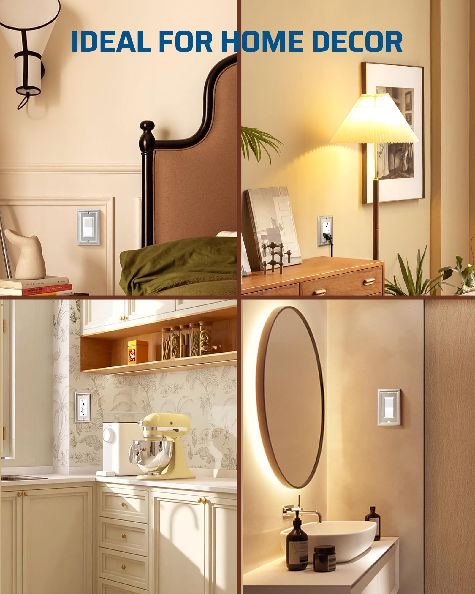 Foto 4 | Funda De Enchufe De Pared Dewenwils, Metal, Paquete De 4 Unidades, Níquel Cepillado - Venta Internacional.