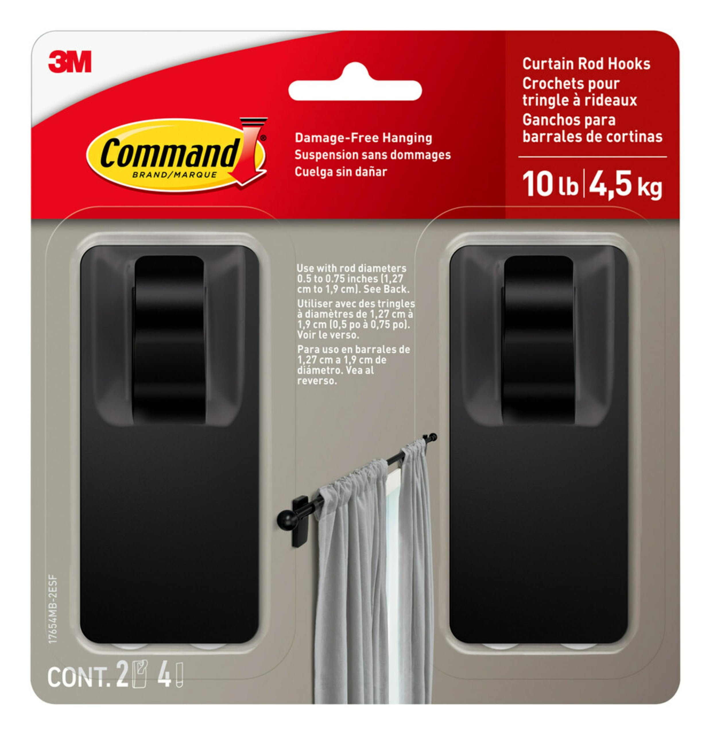 Foto 1 | Ganchos Para Barra De Cortina Command, 10 Libras, Negro Mate, 2 Ganchos, 4 Tiras - Venta Internacional.