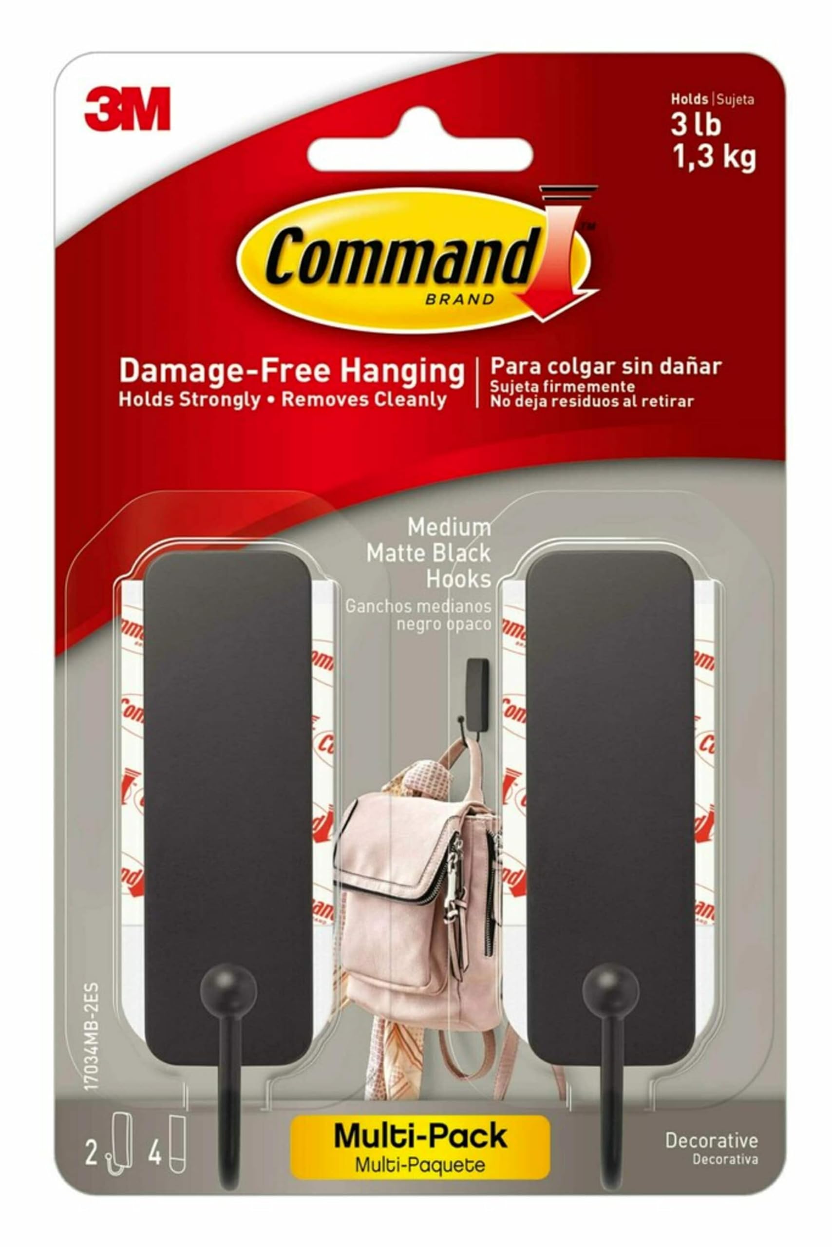 Foto 1 | Wall Hooks Command, Color Negro Mate Medio, 2 Ganchos Y 4 Tiras - Venta Internacional.
