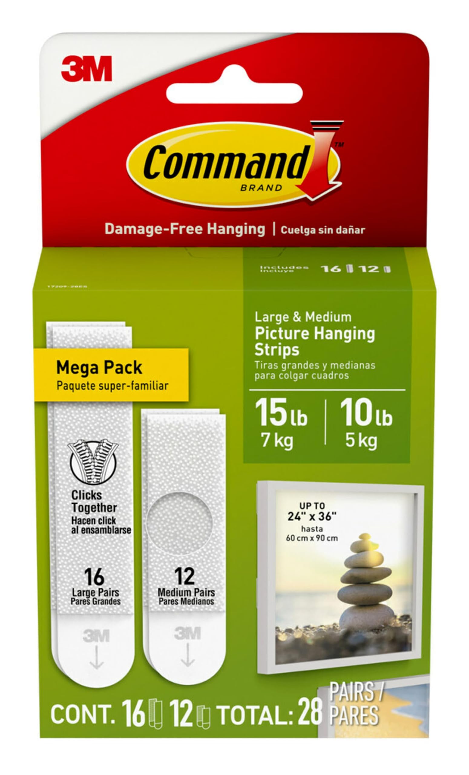 Foto 2 pulgar | Tiras Para Colgar Cuadros Command De 15 Y 10 Libras, 28 Pares - Venta Internacional.