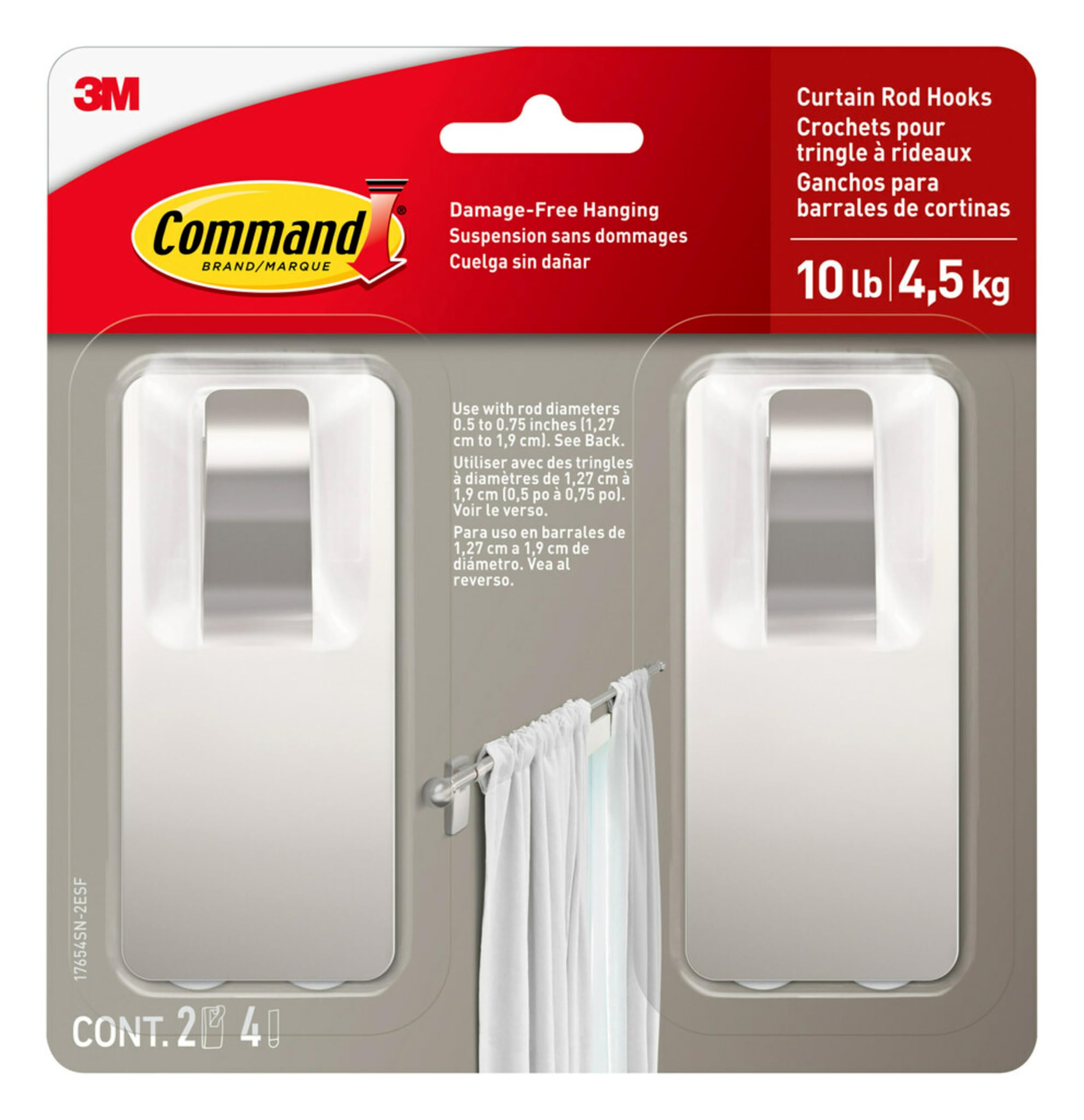 Foto 2 pulgar | Ganchos Para Barras De Cortina Command, Níquel Satinado, 4 Kg, Con Adhesivo - Venta Internacional.