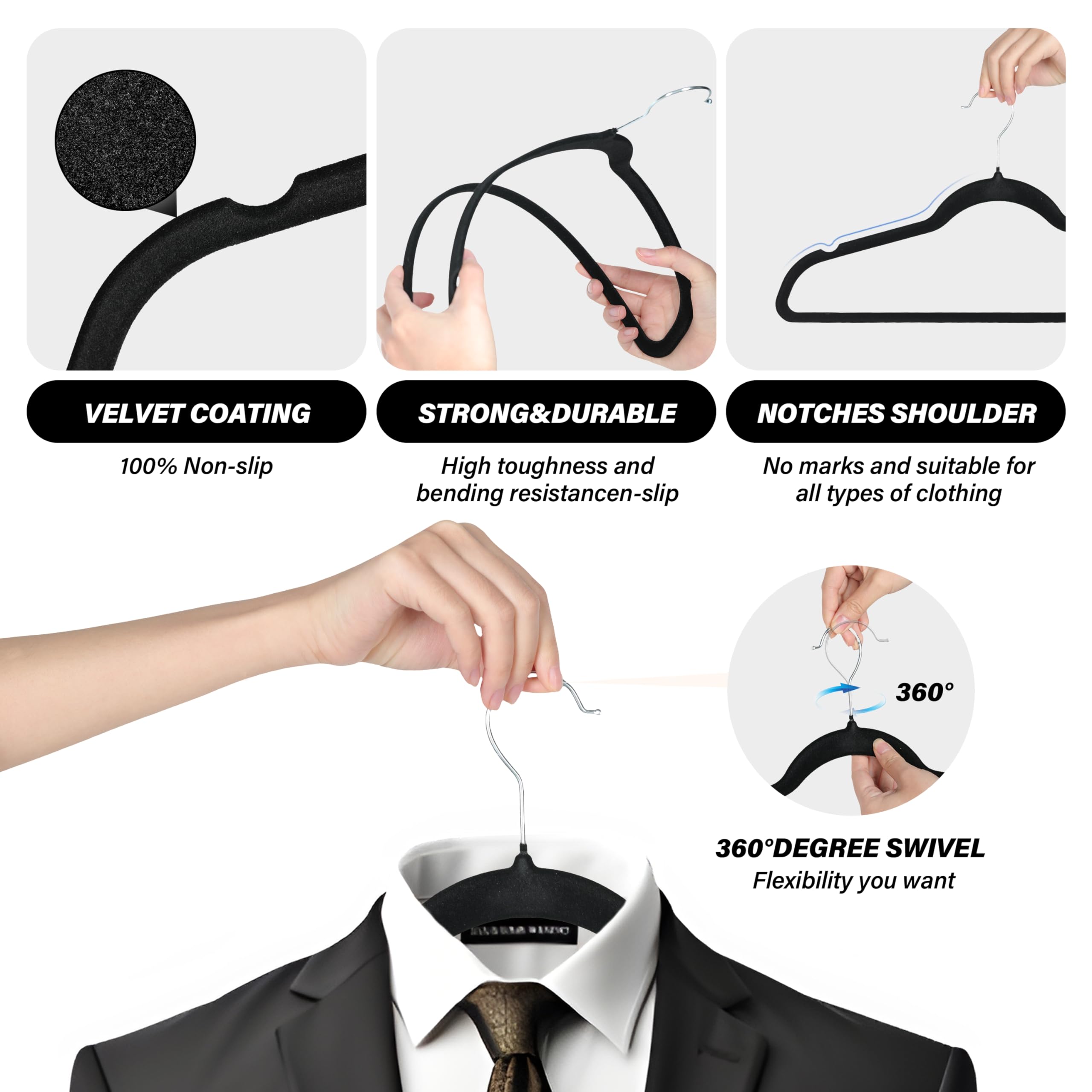 Foto 4 pulgar | Velvet Hangers Simple Deluxe, Paquete De 70 Unidades, Antideslizantes, Color Negro - Venta Internacional.