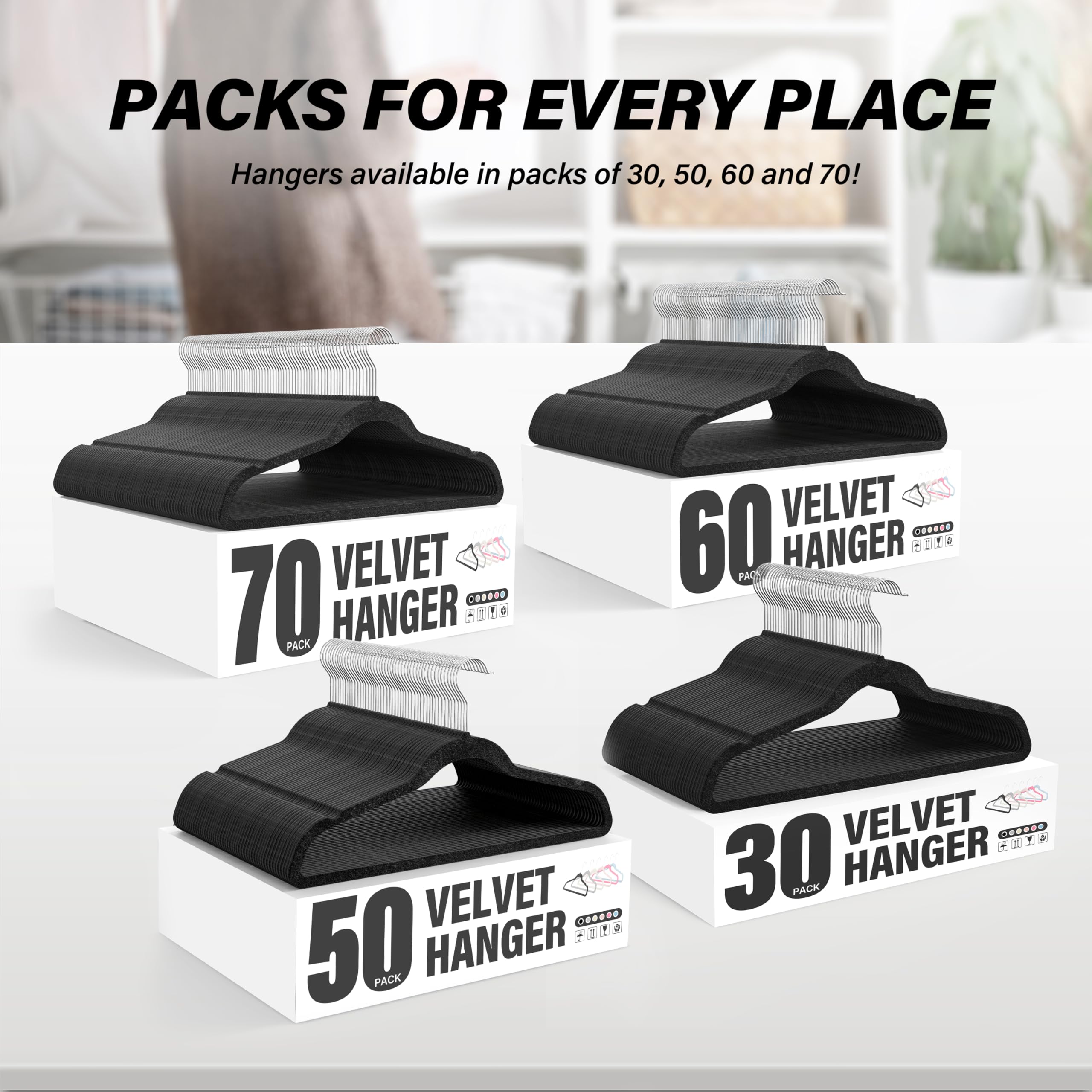 Foto 7 | Velvet Hangers Simple Deluxe, Paquete De 70 Unidades, Antideslizantes, Color Negro - Venta Internacional.