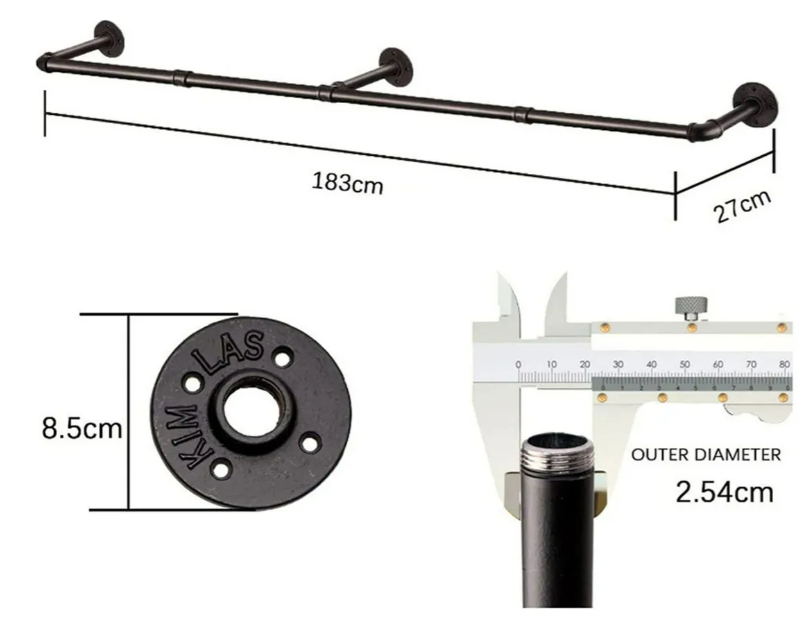 Foto 3 pulgar | Elegante Perchero De Pared Xtellar Con Estante Metálico De 183cm, Estilo Retro Industrial