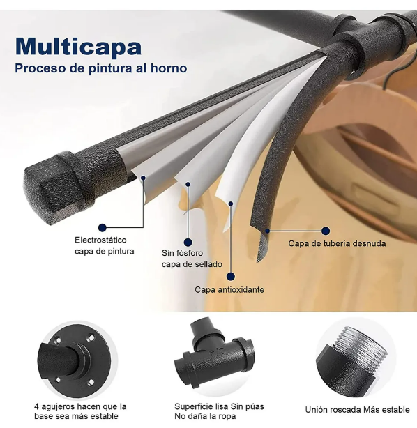 Foto 5 pulgar | Elegante Perchero De Pared Xtellar Con Estante Metálico De 183cm, Estilo Retro Industrial
