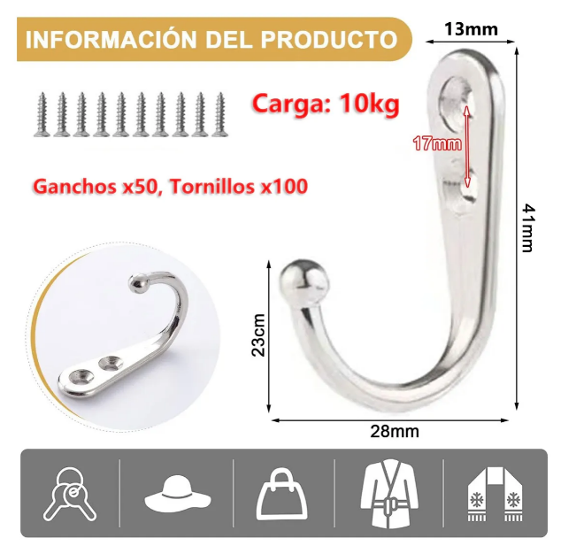 Foto 3 pulgar | Xtellar Pack De 50 Ganchos Percheros De Alta Calidad Zinc-plata Para Organización Y Decoración Elegante