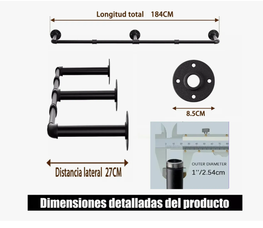 Foto 3 pulgar | Nergo 184cm Perchero Xtellar De Pared Estante De Para Ropa Multiusos
