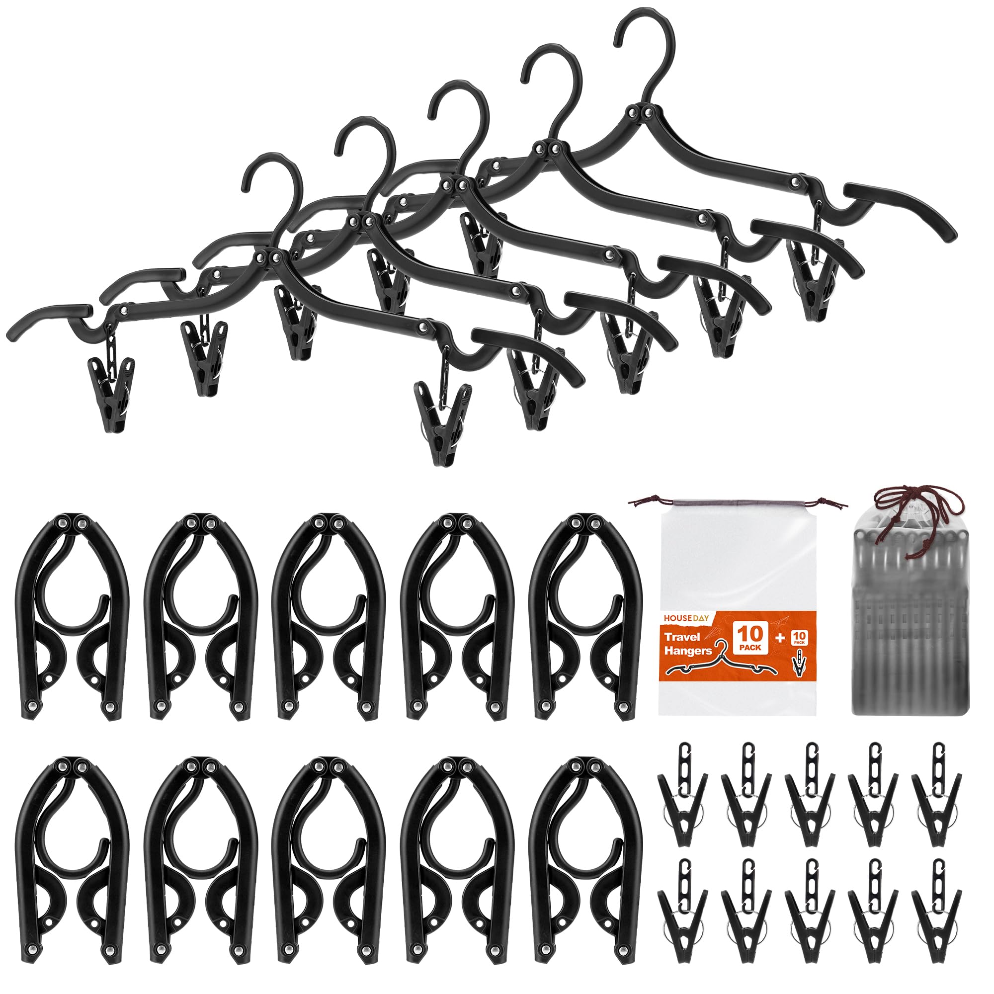 Foto 1 | Perchas De Viaje Plegables House Day  Paquete De 10 Con 10 Clips  Color Negro - Venta Internacional.