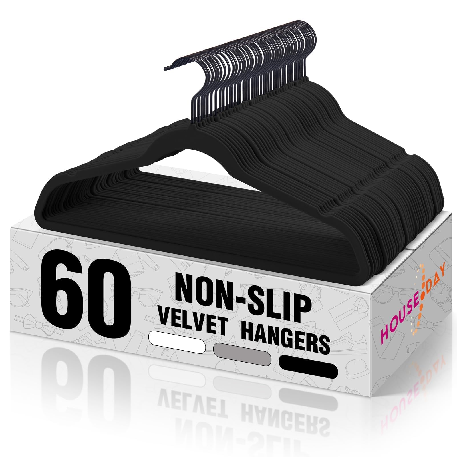 Foto 2 pulgar | Colgador De Fieltro Antideslizante Velvet Hangers House Day  Color Negro  Paquete De 60 - Venta Internacional.