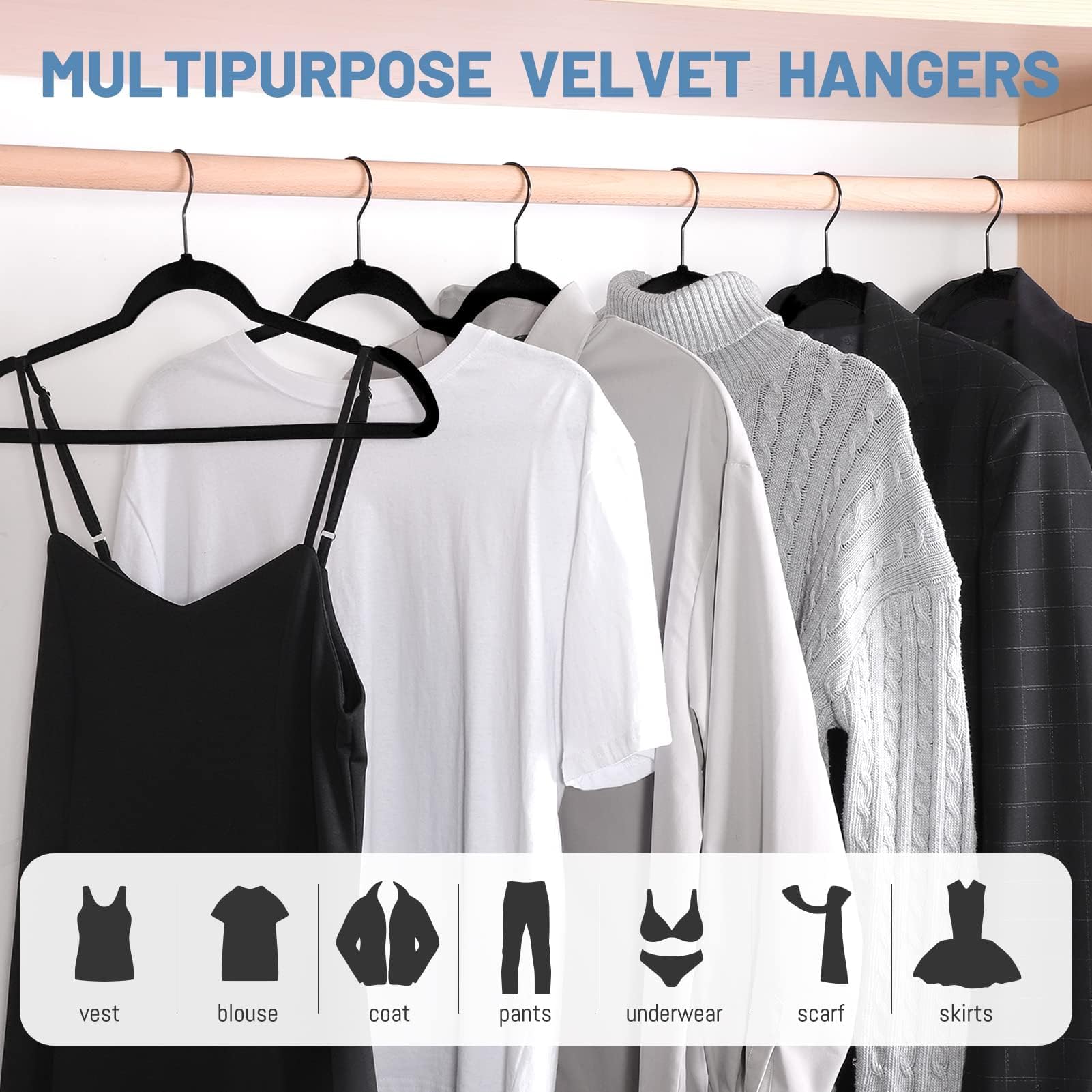 Foto 3 pulgar | Colgador De Fieltro Antideslizante Velvet Hangers House Day  Color Negro  Paquete De 60 - Venta Internacional.