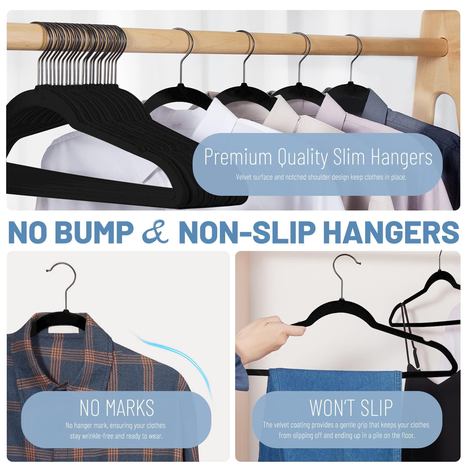 Foto 4 pulgar | Colgador De Fieltro Antideslizante Velvet Hangers House Day  Color Negro  Paquete De 60 - Venta Internacional.